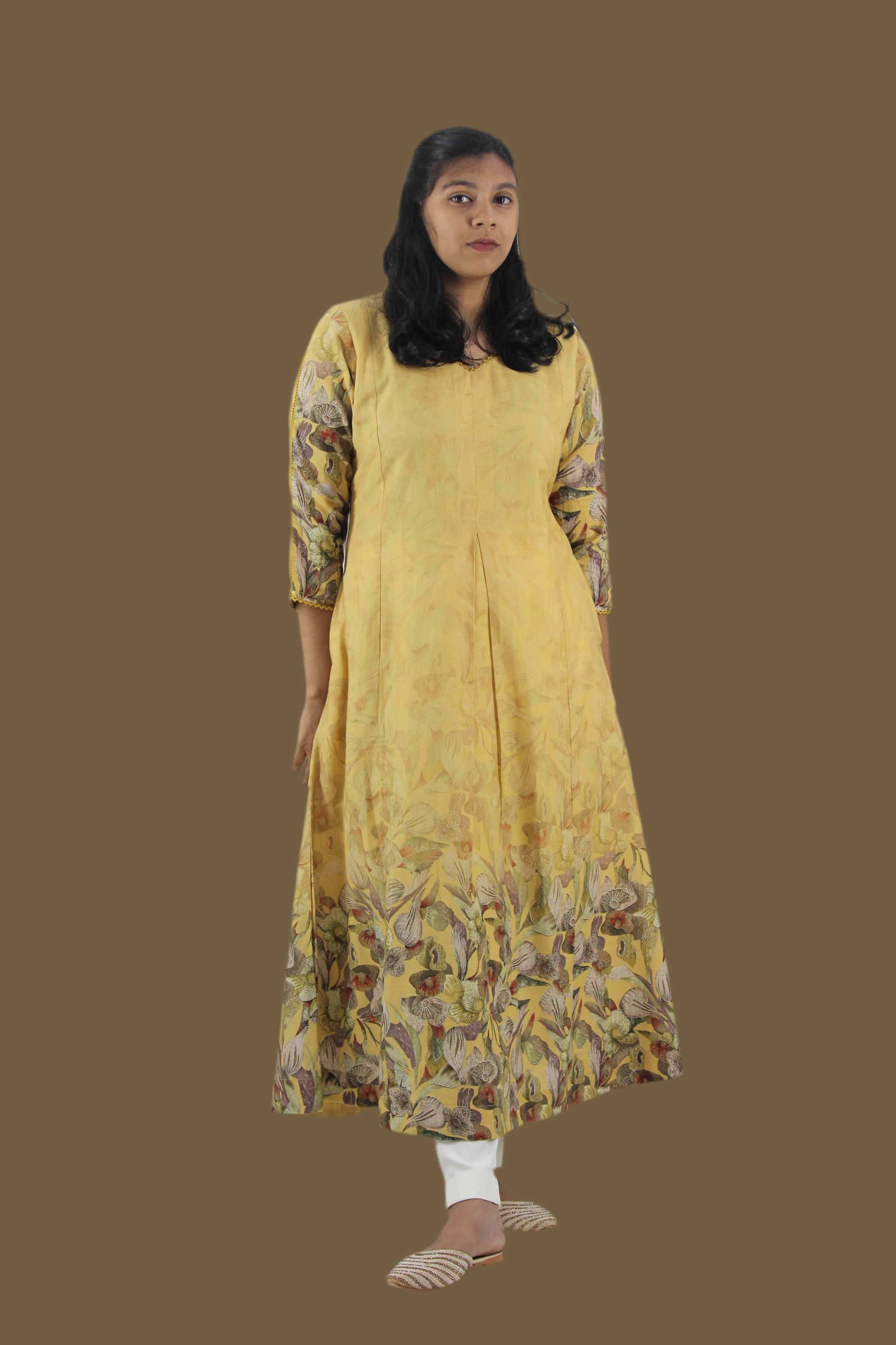 Linen Cotton Daman A-Line Kurta