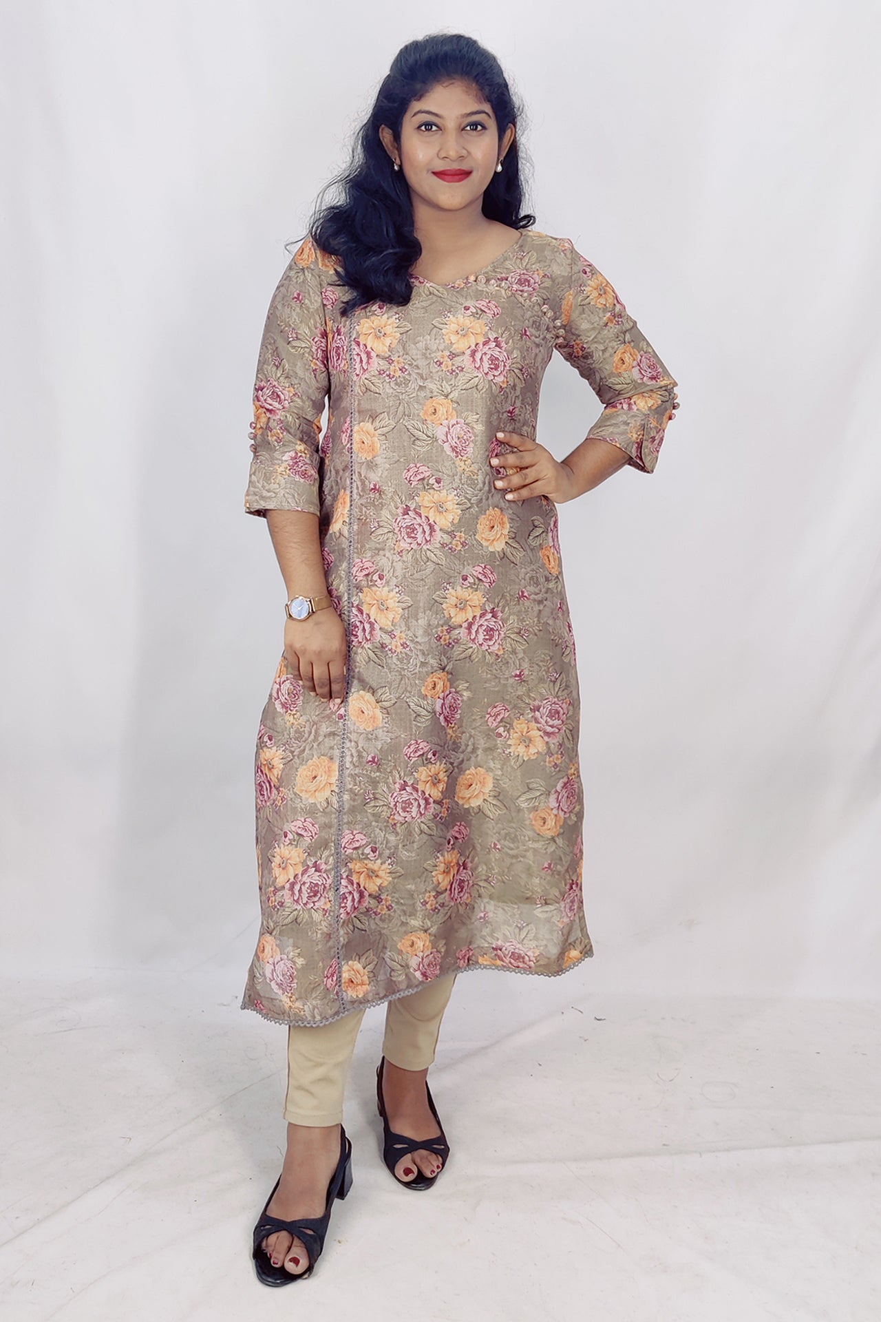 Tissue digital printed Slitted Kurta