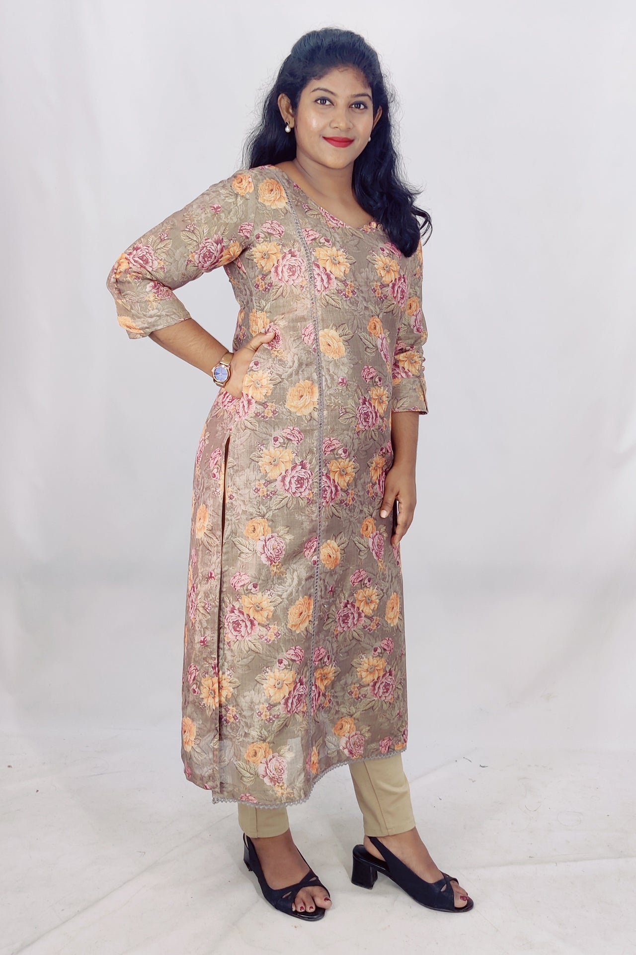 Tissue digital printed Slitted Kurta