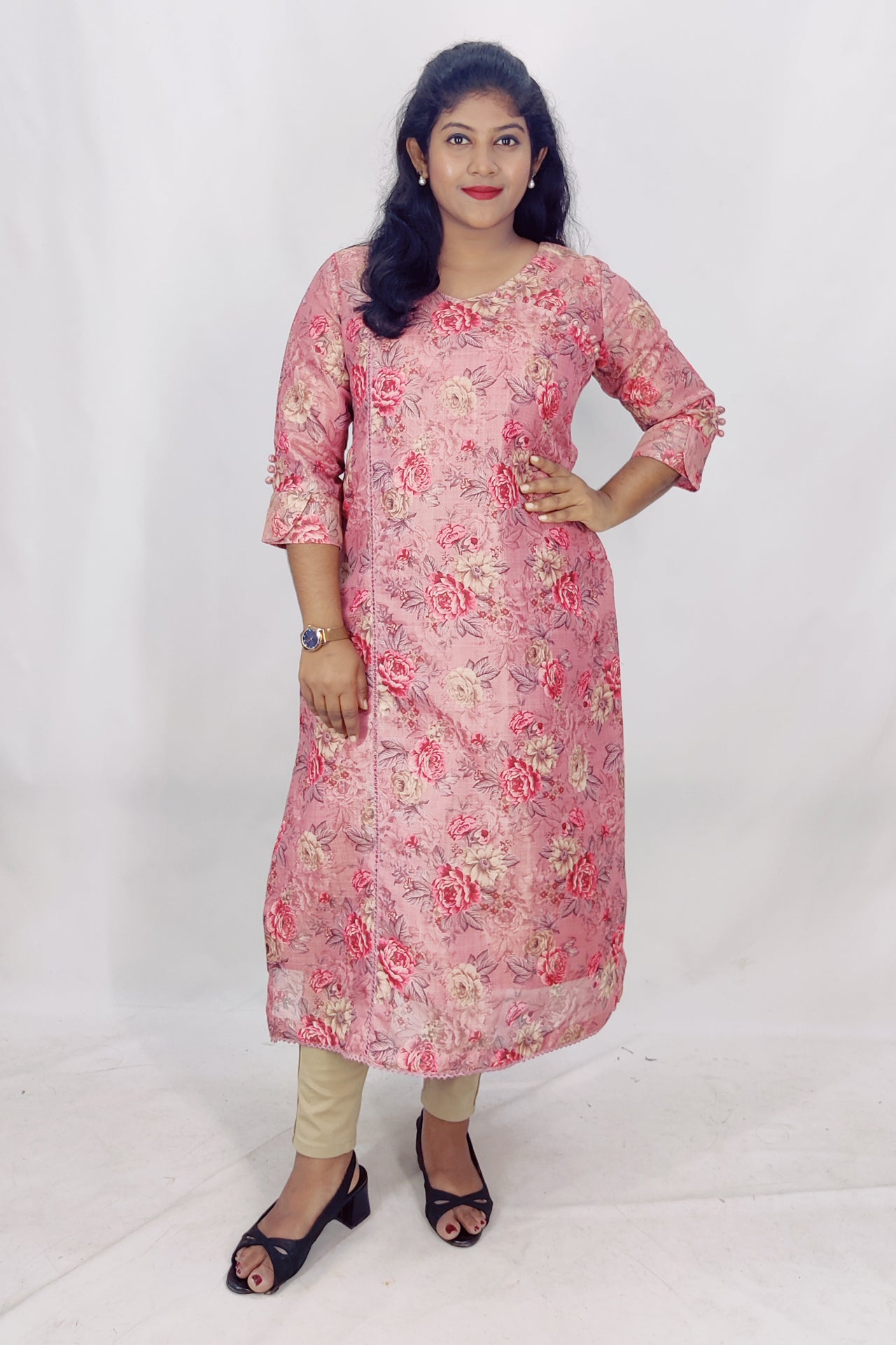 Tissue digital printed Slitted Kurta