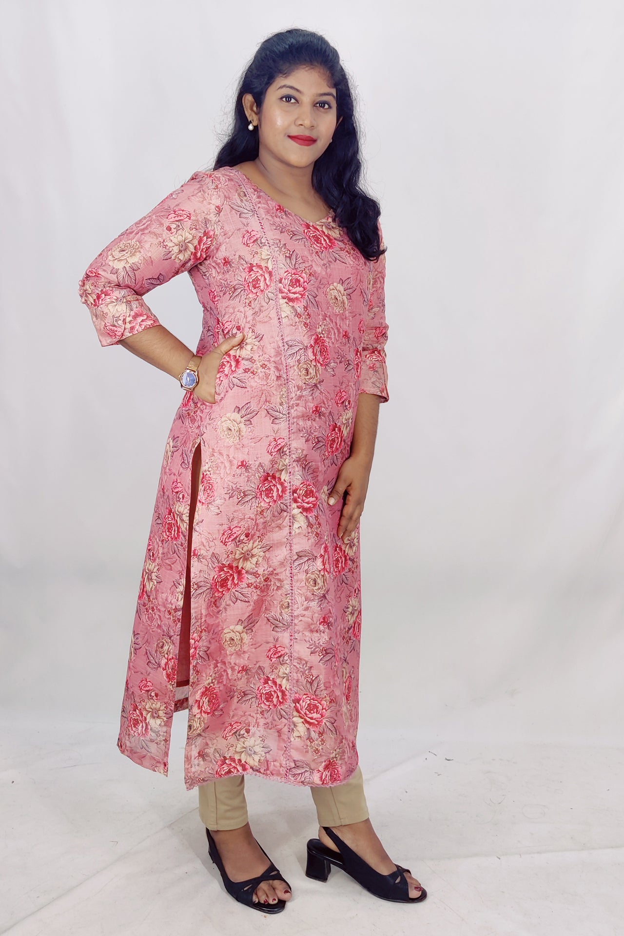 Tissue digital printed Slitted Kurta