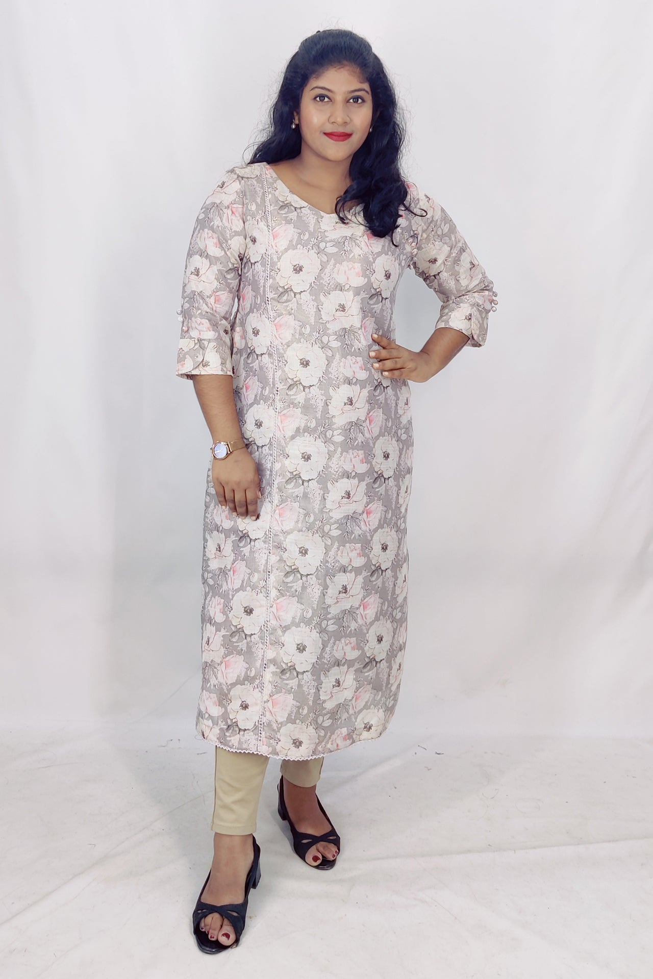 Tissue digital printed Slitted Kurta