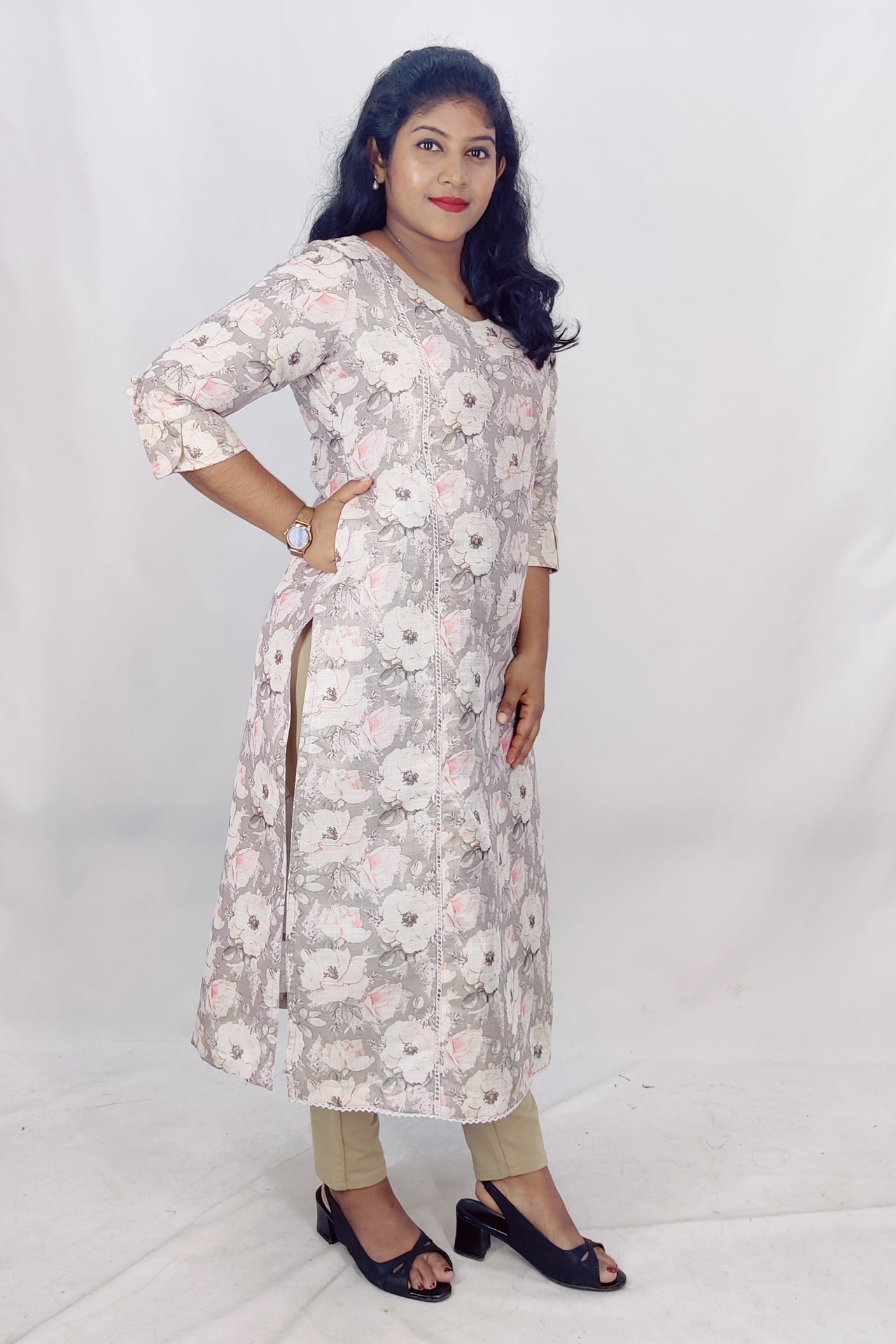 Tissue digital printed Slitted Kurta