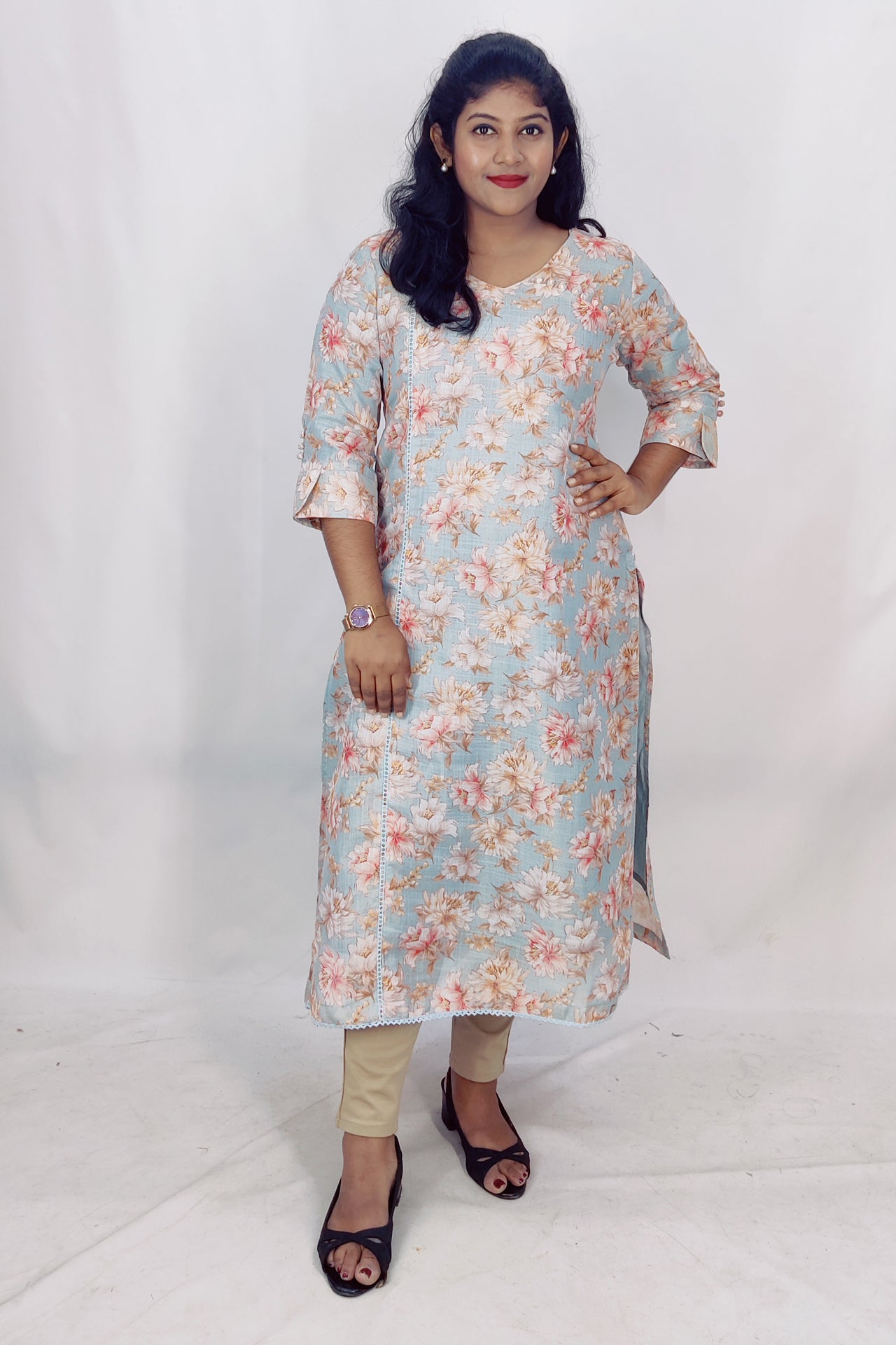 Tissue digital printed Slitted Kurta