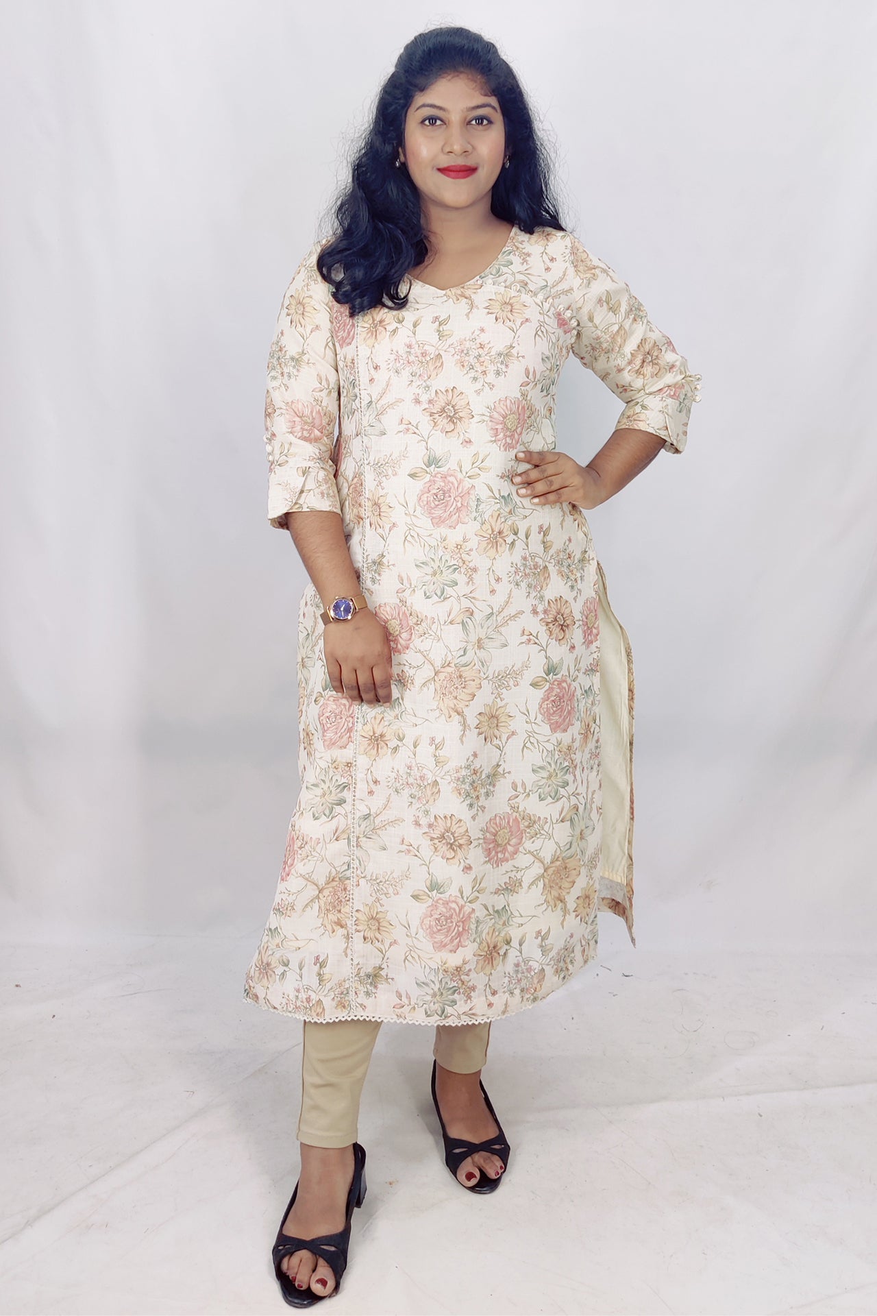 Tissue digital printed Slitted Kurta