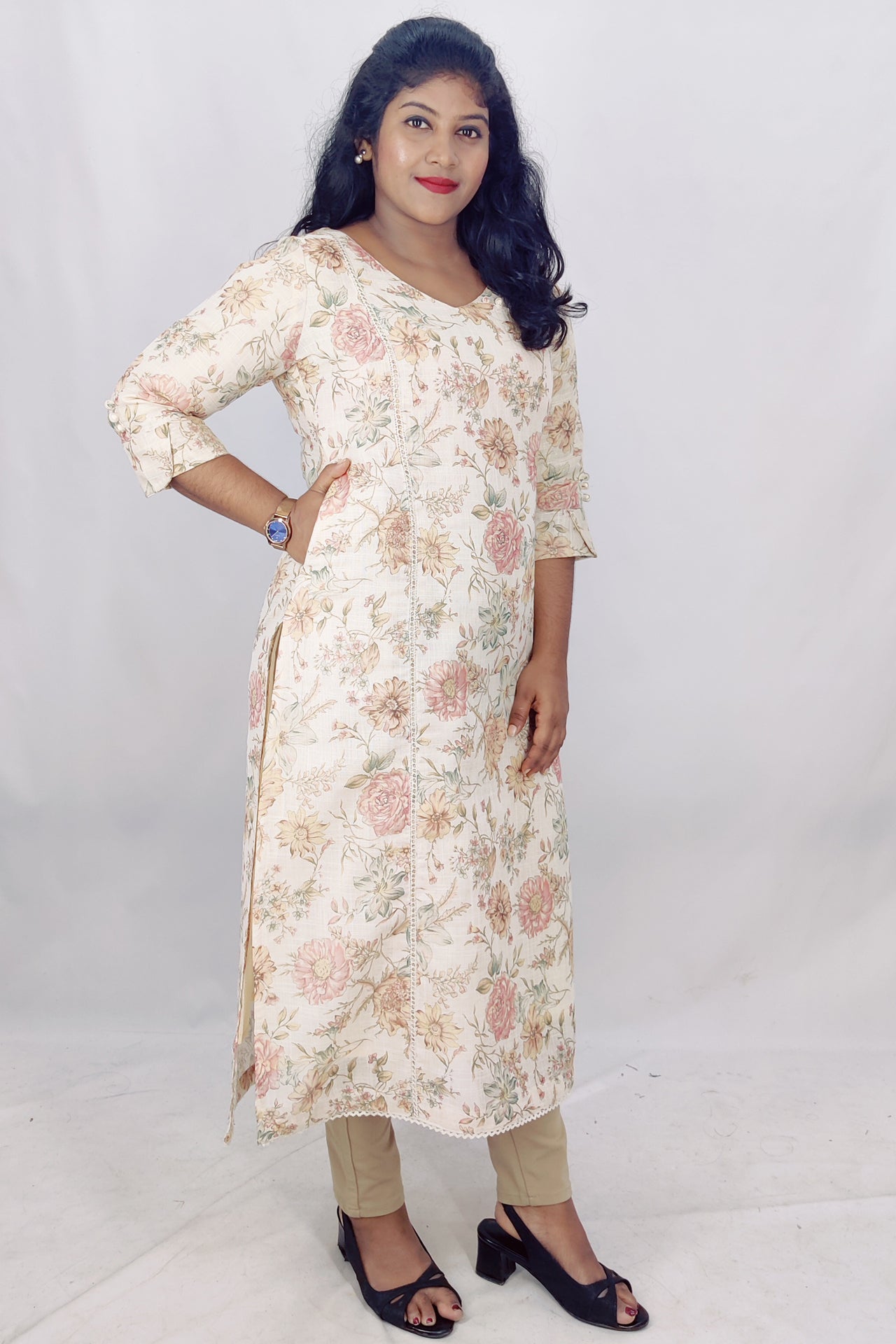 Tissue digital printed Slitted Kurta