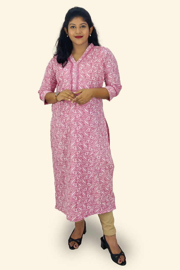 Cotton Kantha Printed Slitted Kurta