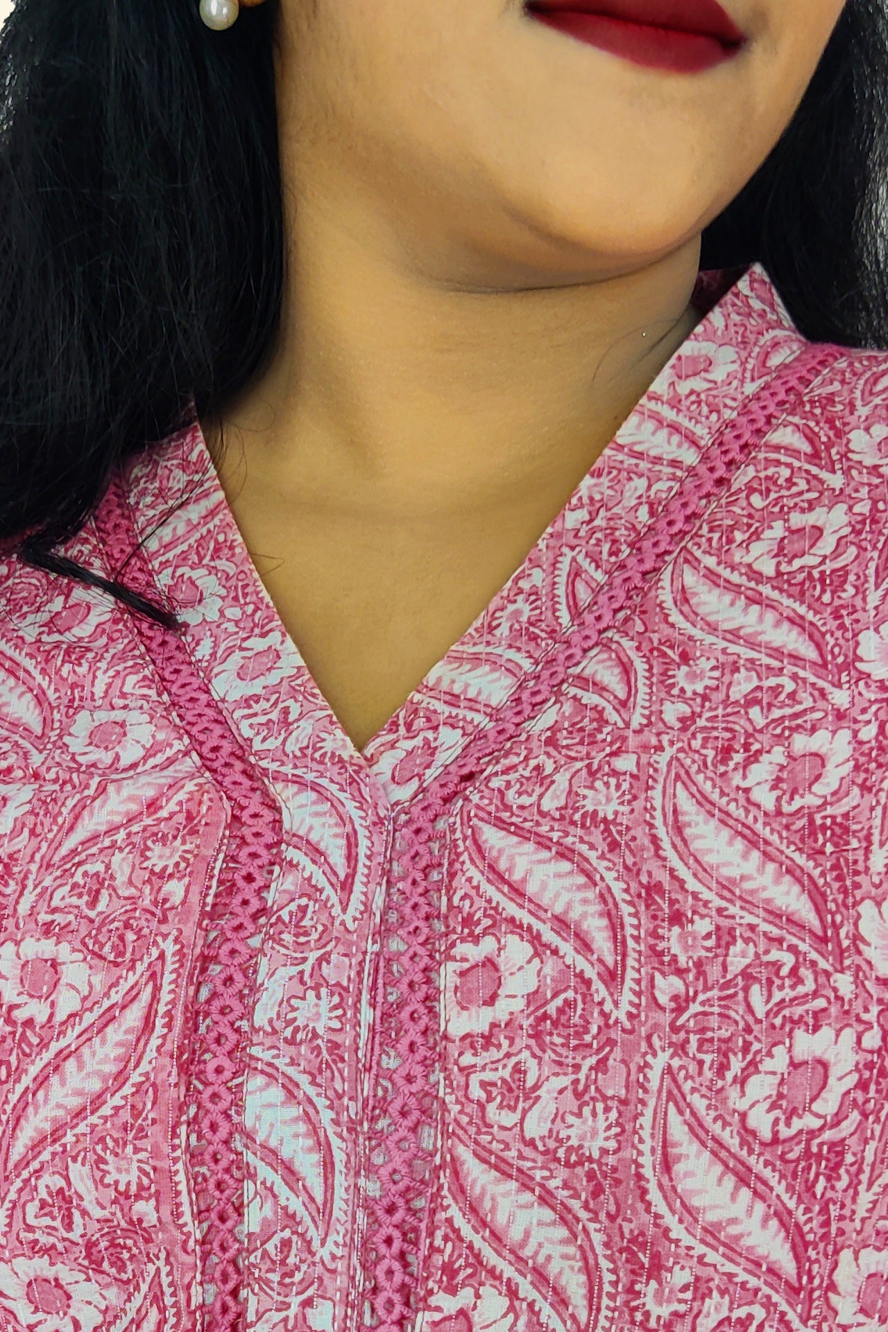 Cotton Kantha Printed Slitted Kurta