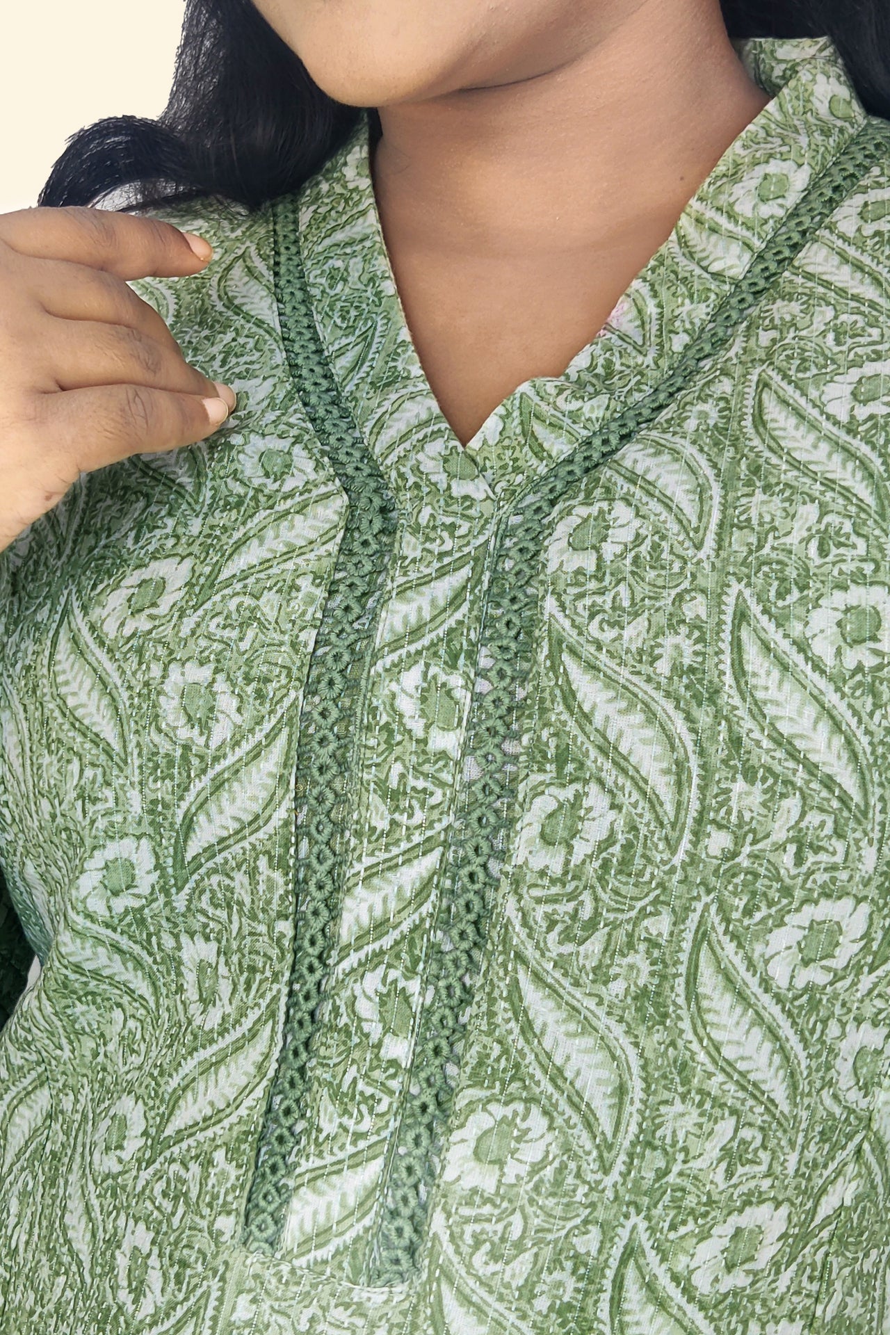 Cotton Kantha Printed Slitted Kurta