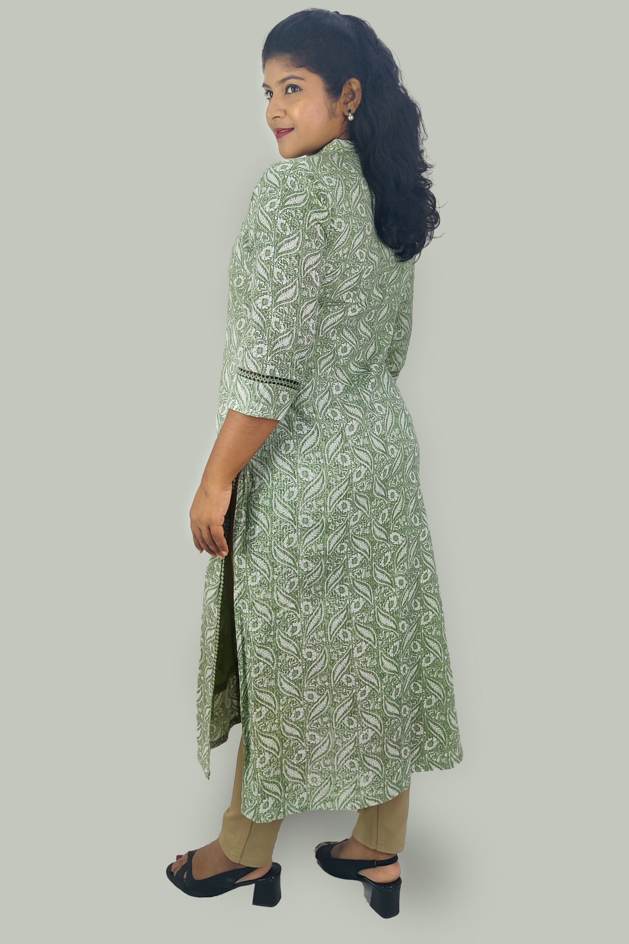 Cotton Kantha Printed Slitted Kurta