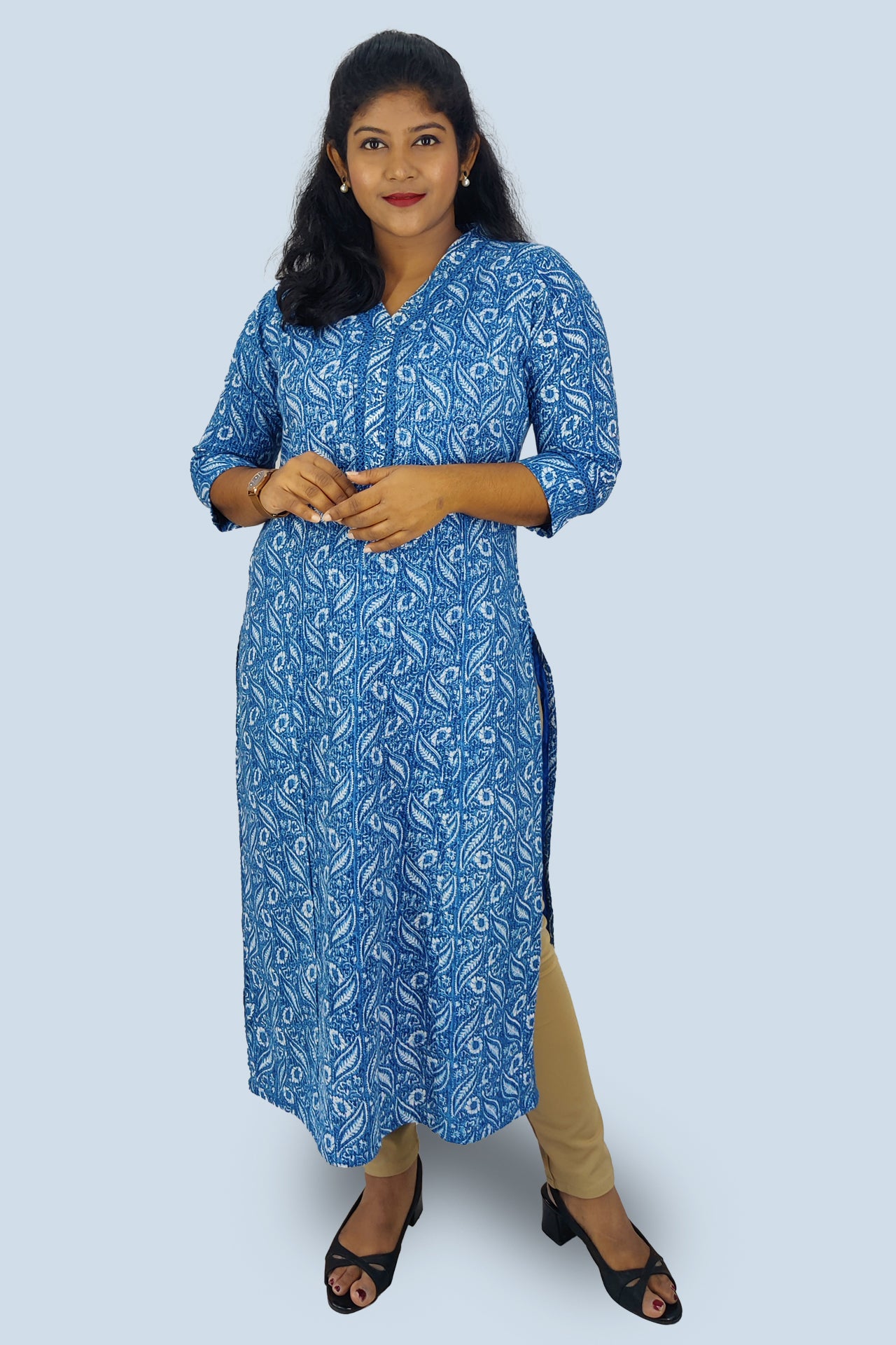 Cotton Kantha Printed Slitted Kurta