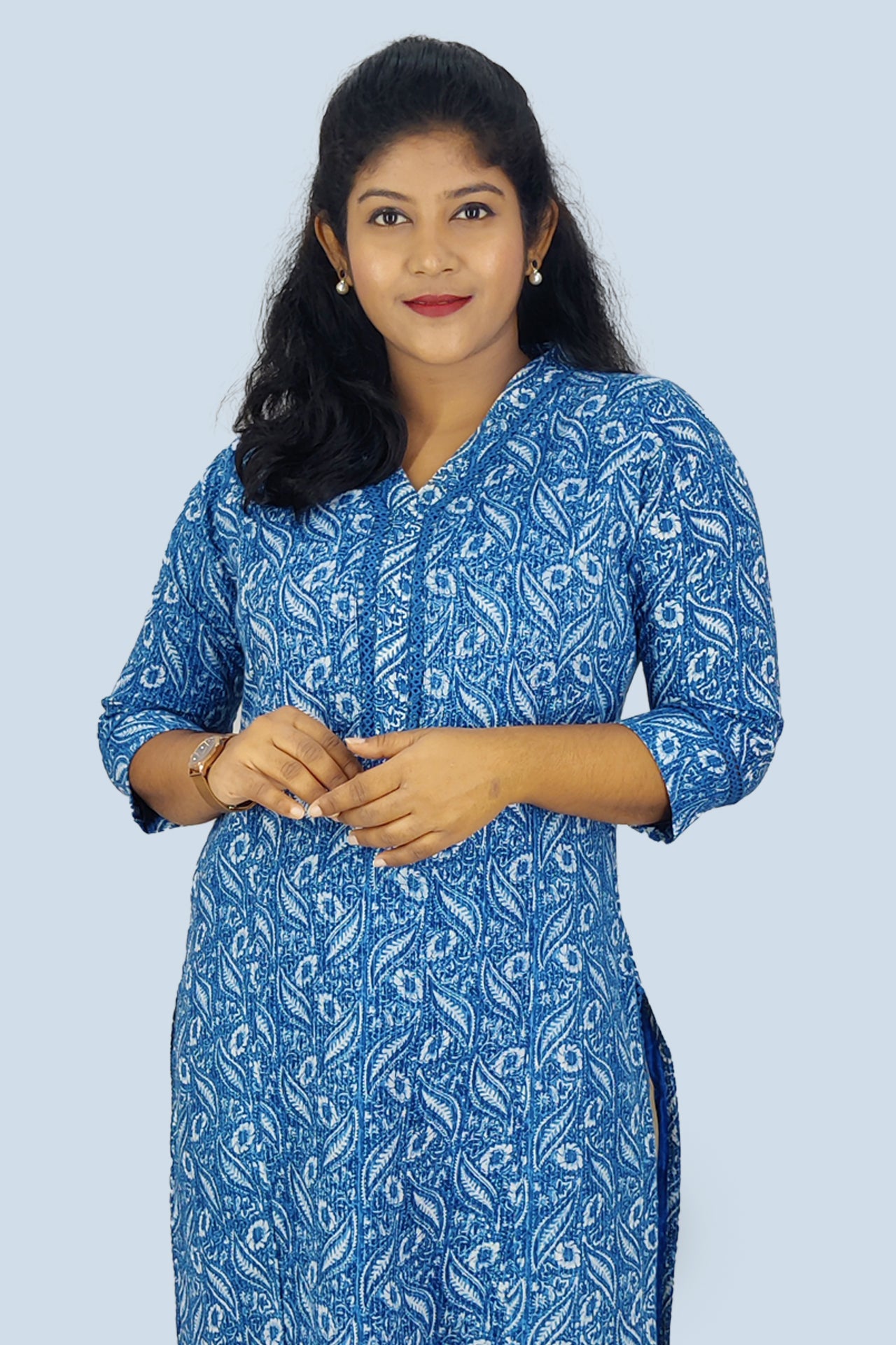 Cotton Kantha Printed Slitted Kurta