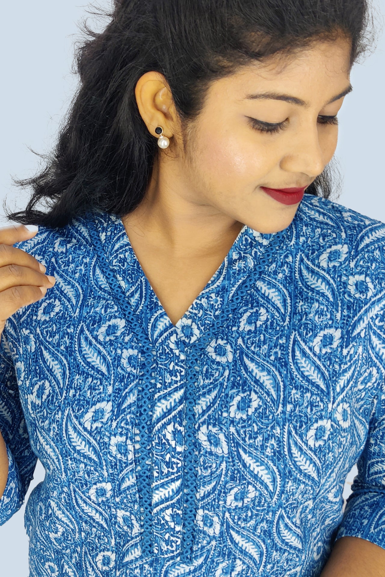 Cotton Kantha Printed Slitted Kurta