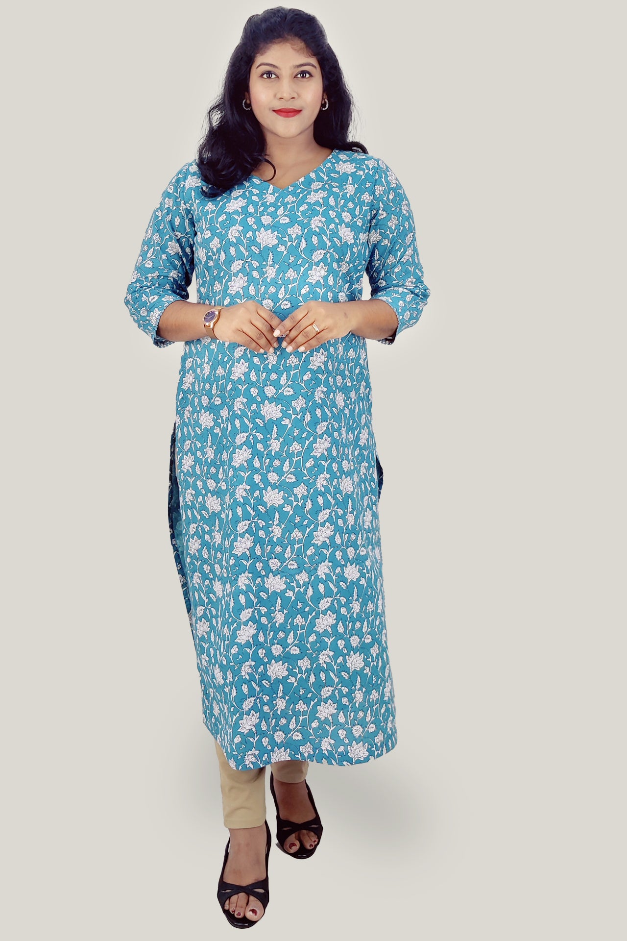 Cotton Floral Printed Slitted Kurta