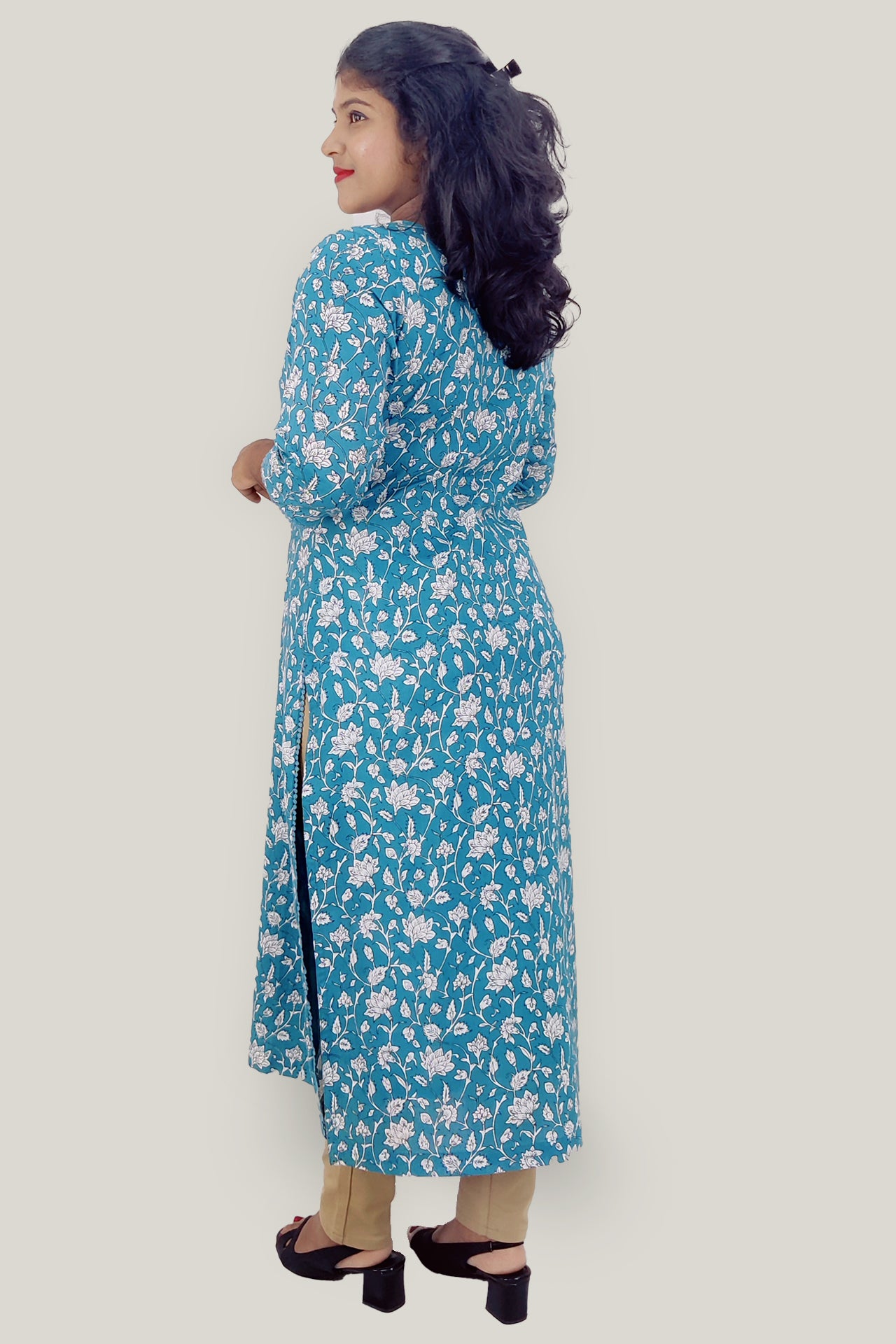 Cotton Floral Printed Slitted Kurta