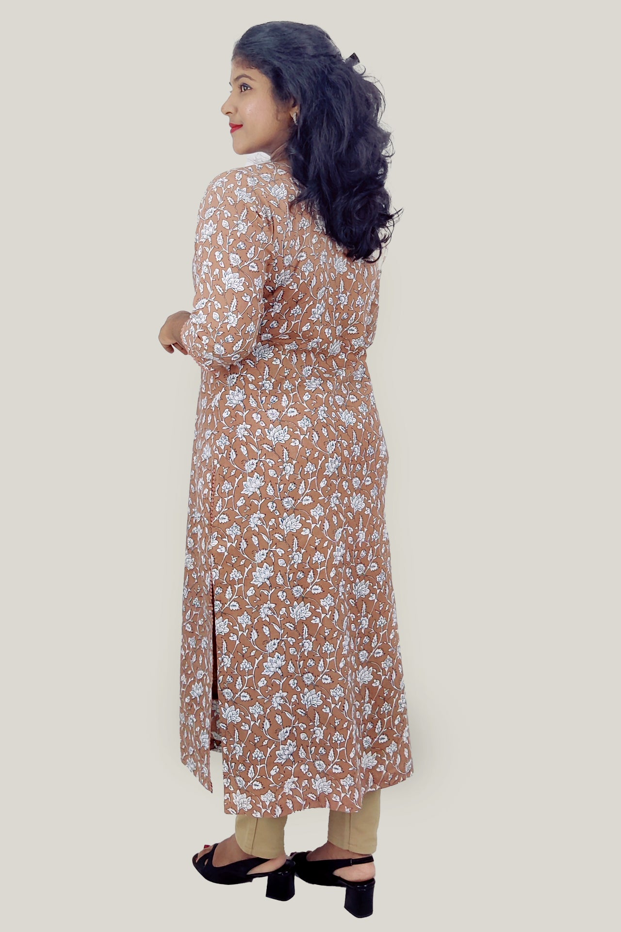 Cotton Floral Printed Slitted Kurta