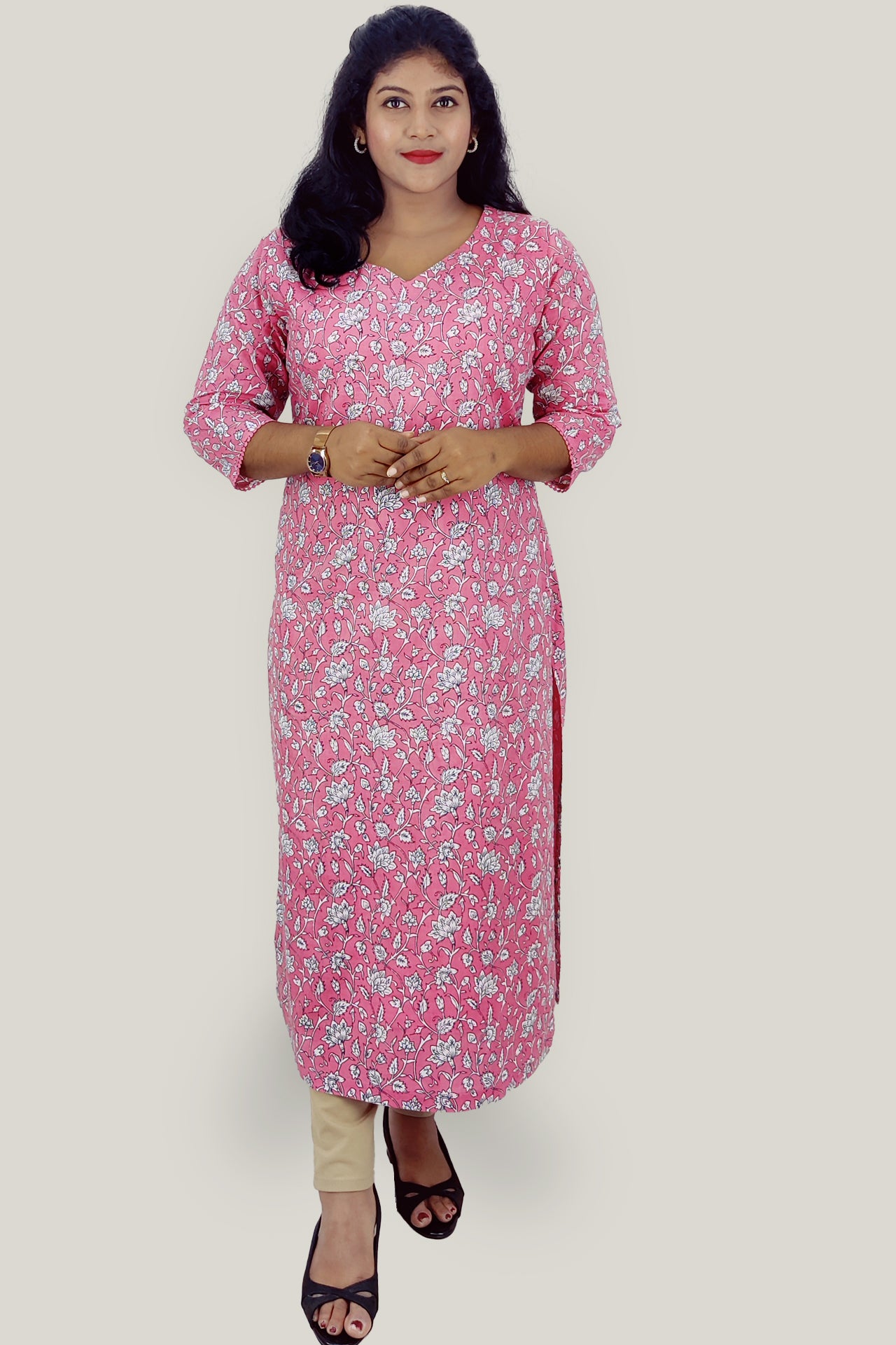 Cotton Floral Printed Slitted Kurta