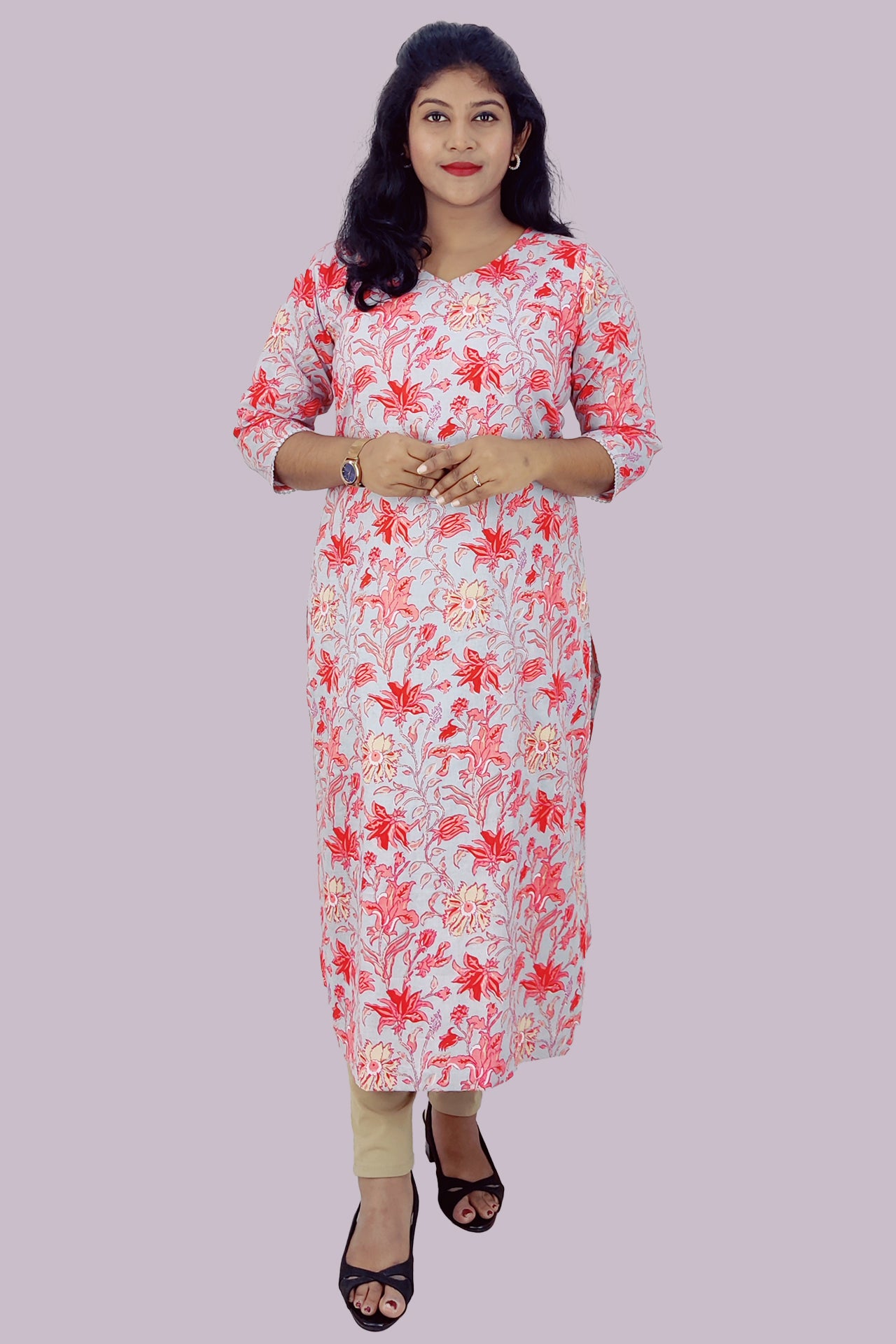 Cotton Floral Printed Slitted Kurta