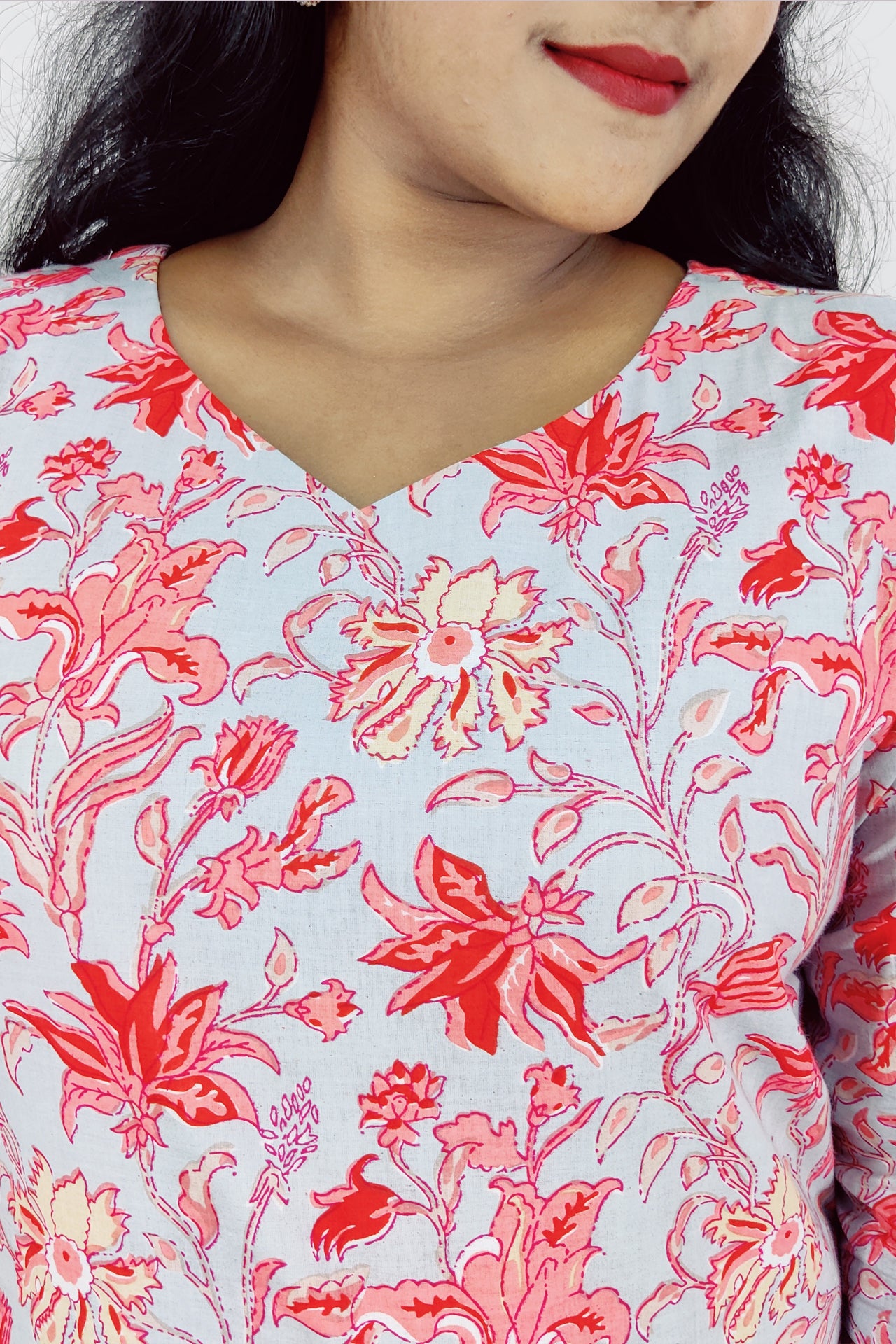 Cotton Floral Printed Slitted Kurta