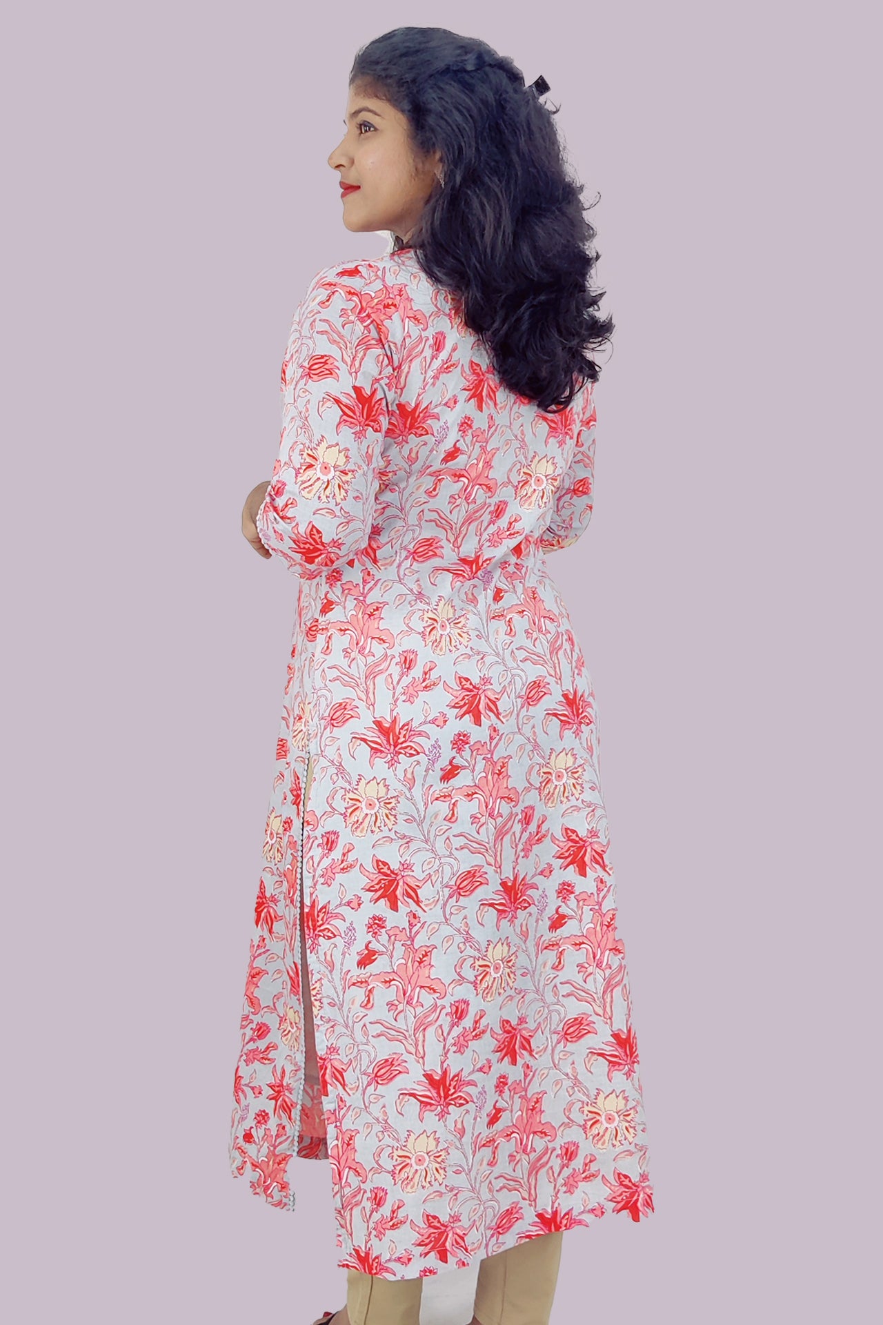 Cotton Floral Printed Slitted Kurta