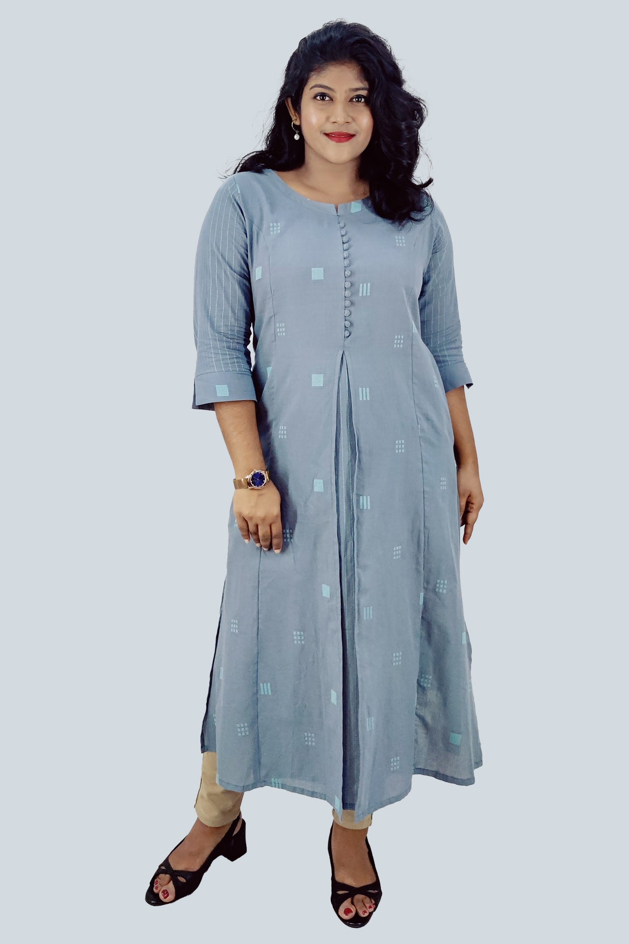 Cotton Self Designed A-Line Kurta