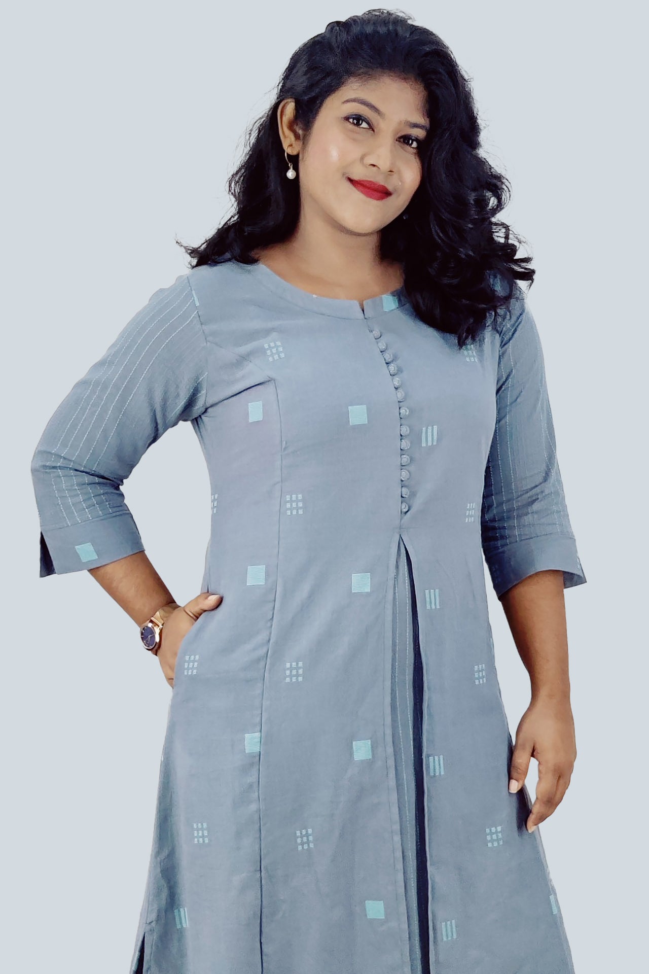 Cotton Self Designed A-Line Kurta