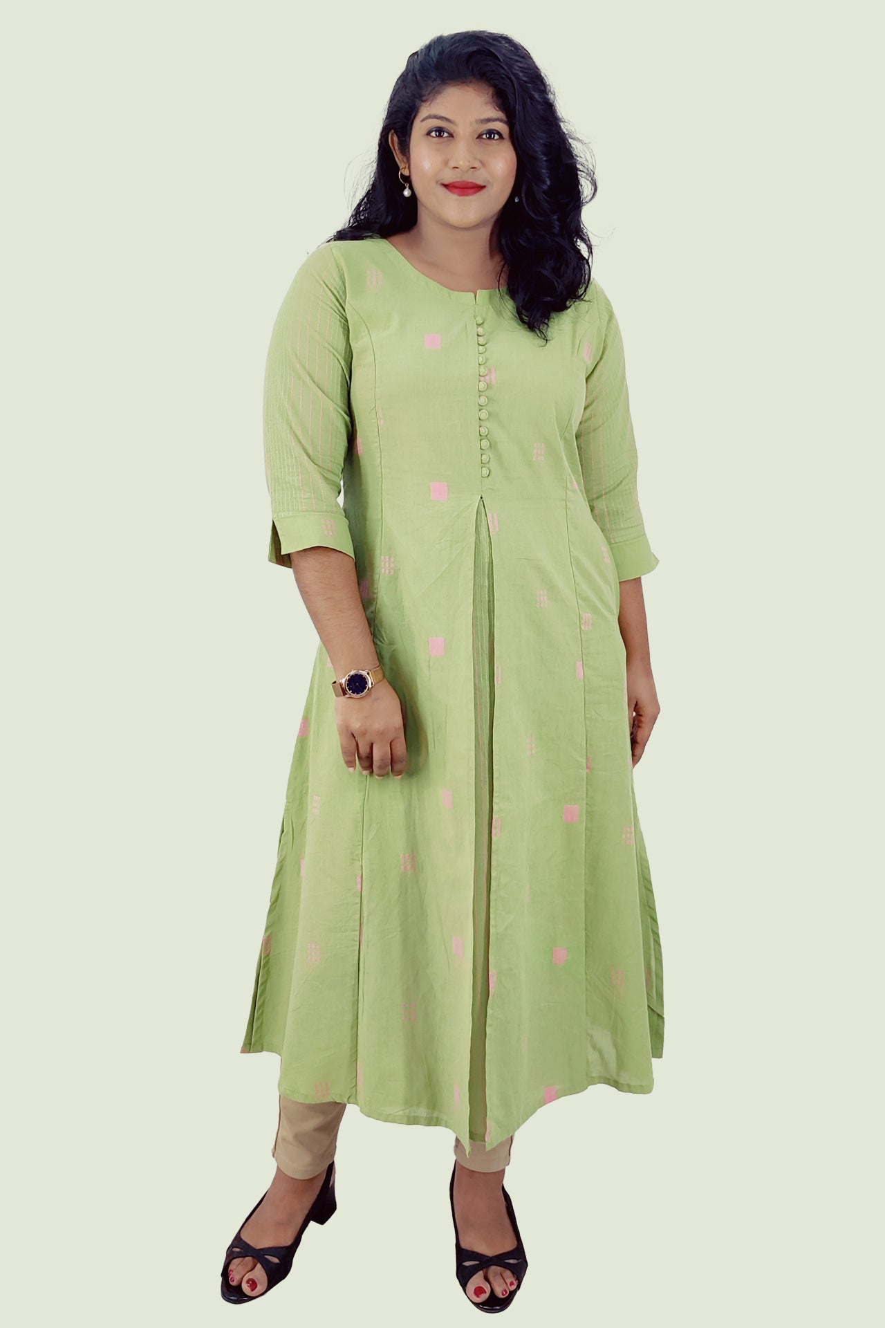 Cotton Self Designed A-Line Kurta