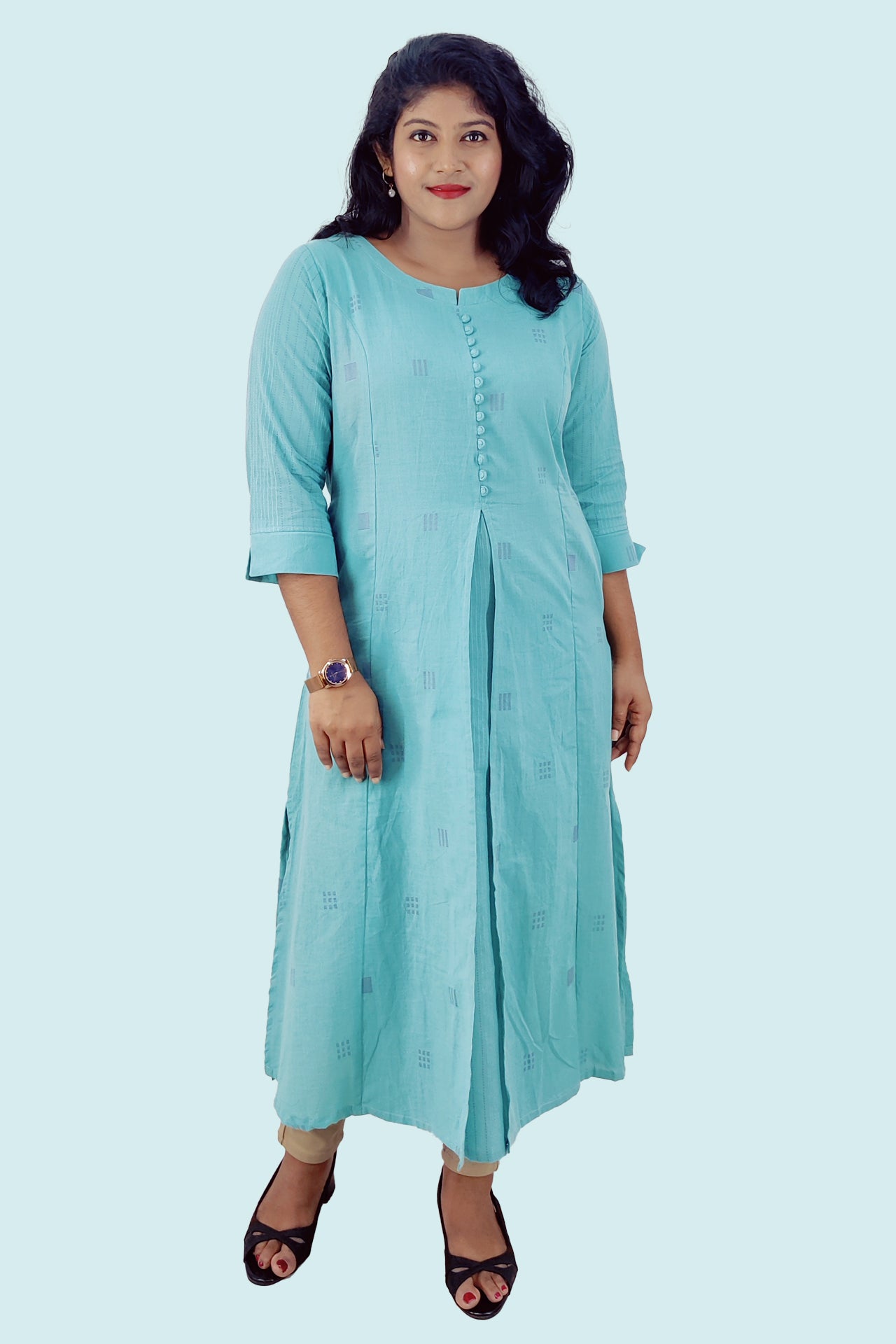 Cotton Self Designed A-Line Kurta