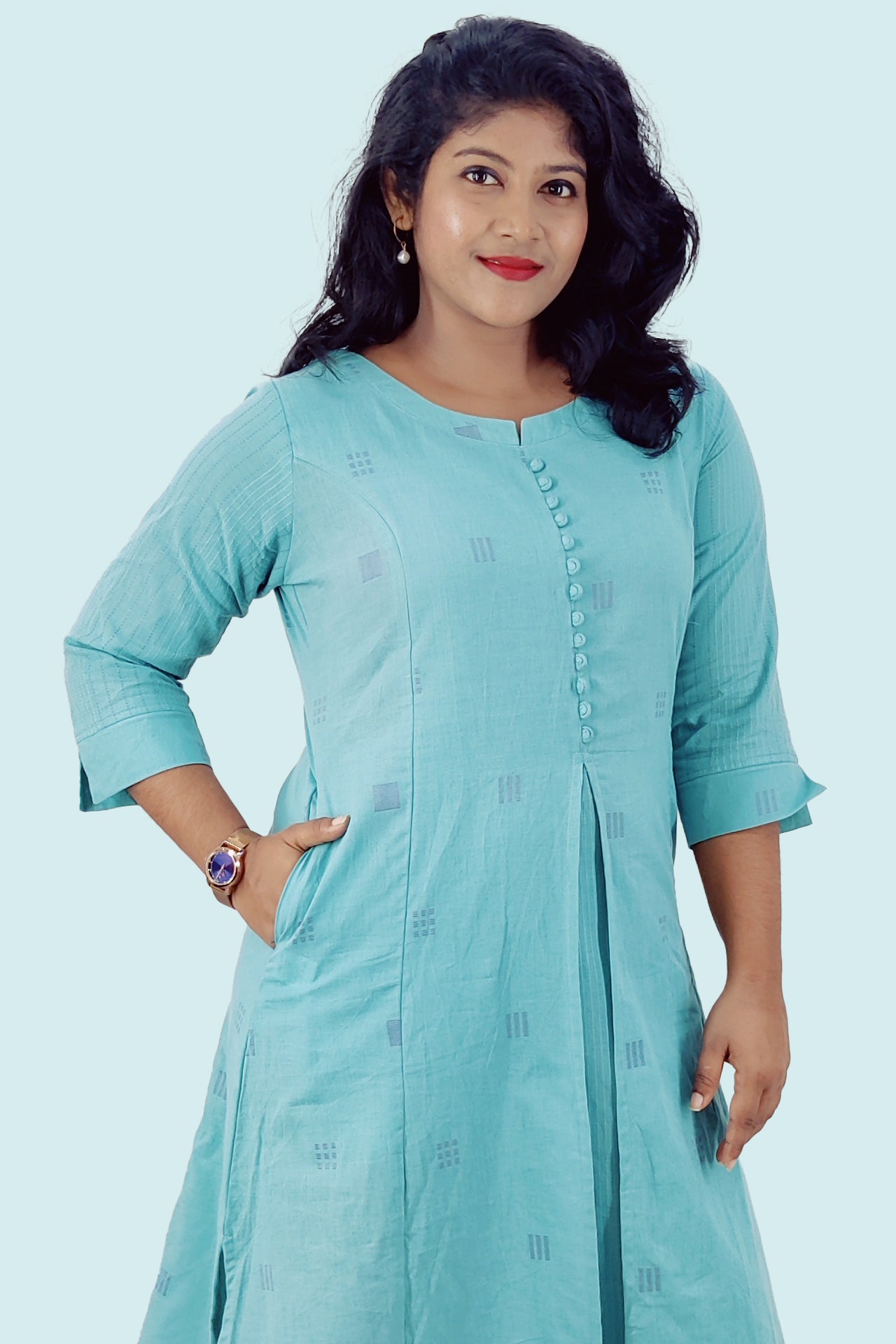 Cotton Self Designed A-Line Kurta