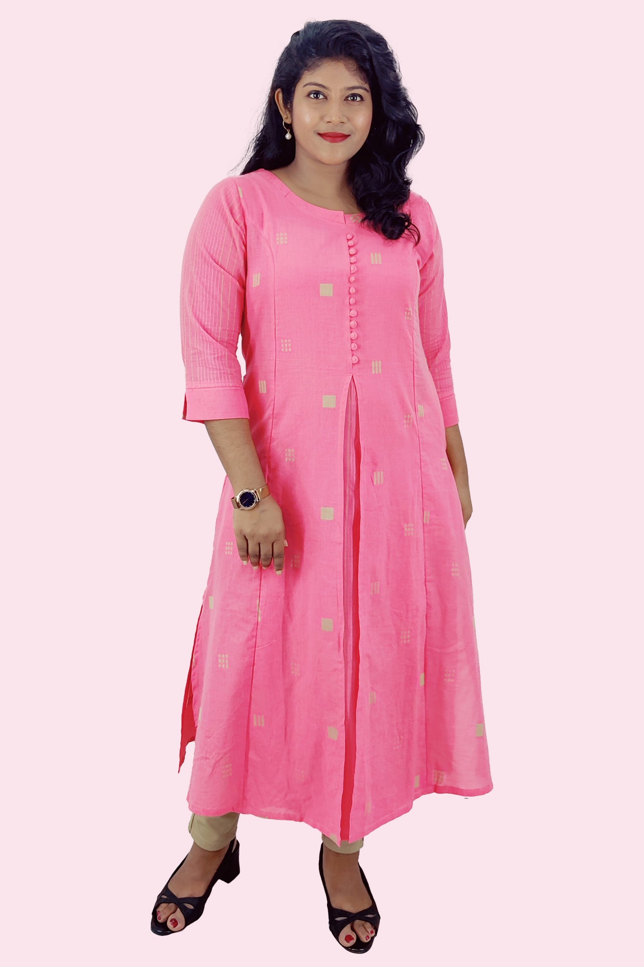 Cotton Self Designed A-Line Kurta