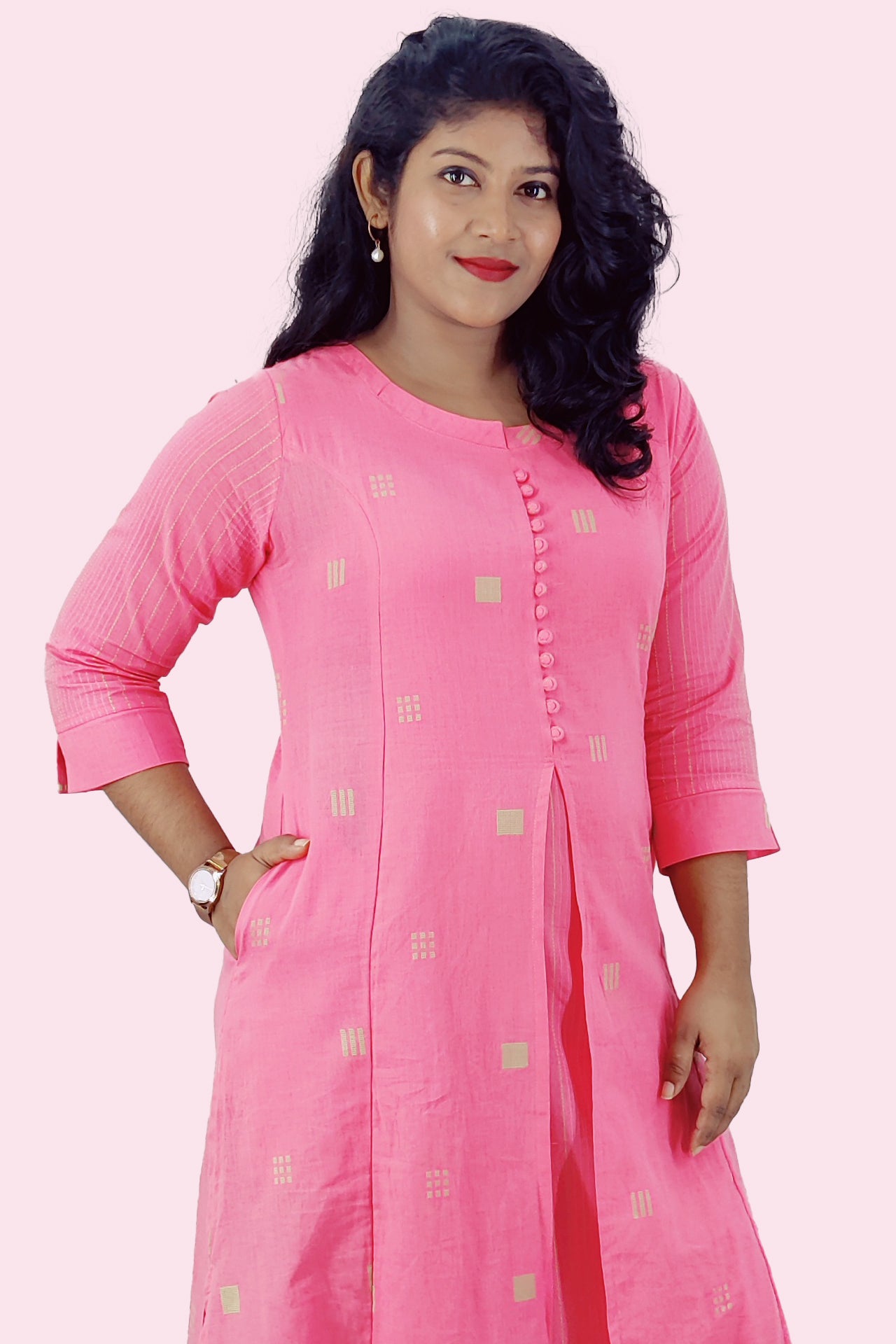 Cotton Self Designed A-Line Kurta