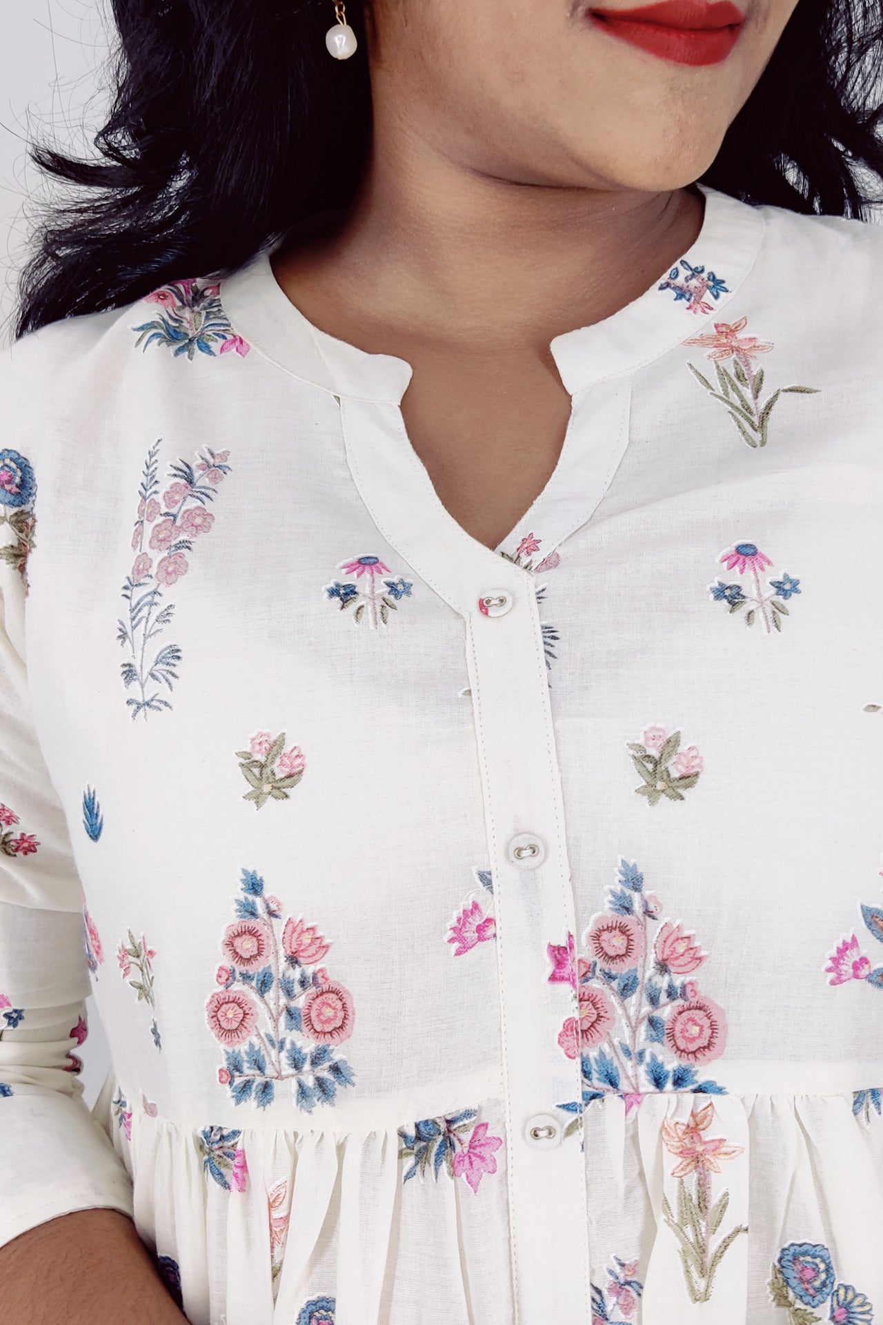 Mul Cotton Floral Print Flared Kurta