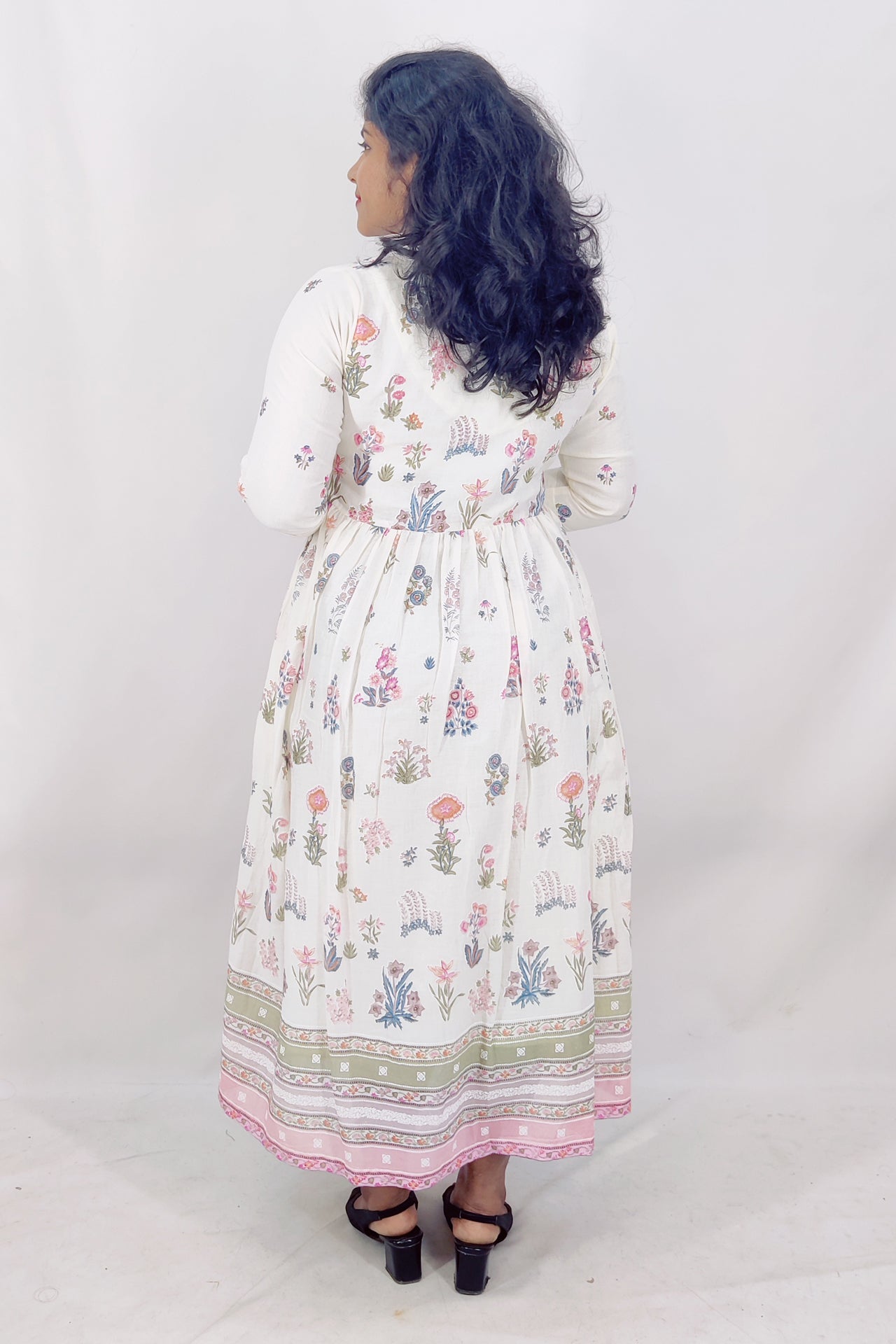 Mul Cotton Floral Print Flared Kurta