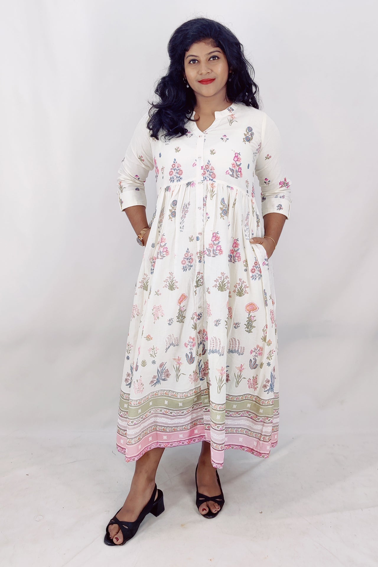 Mul Cotton Floral Print Flared Kurta