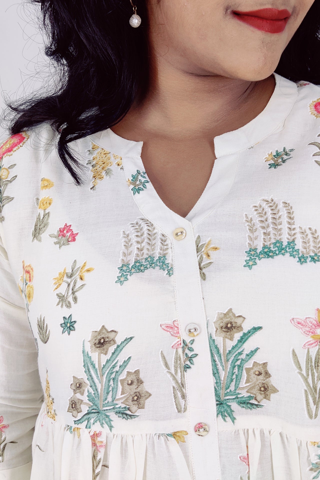 Mul Cotton Floral Print Flared Kurta