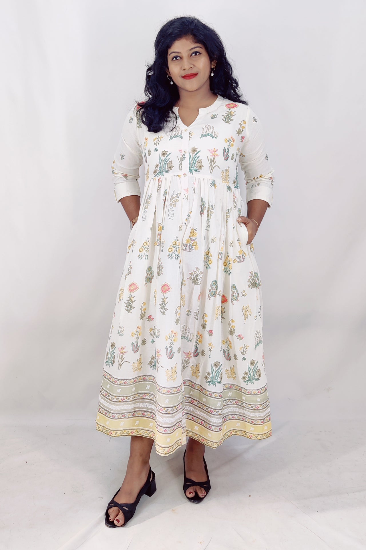 Mul Cotton Floral Print Flared Kurta