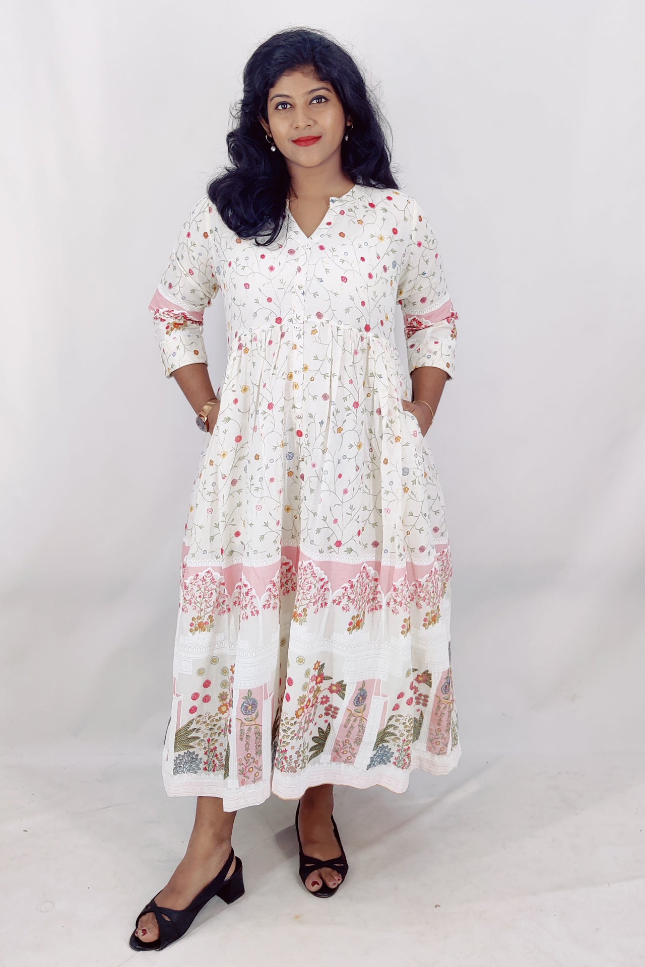 Mul Cotton Floral Print Flared Kurta