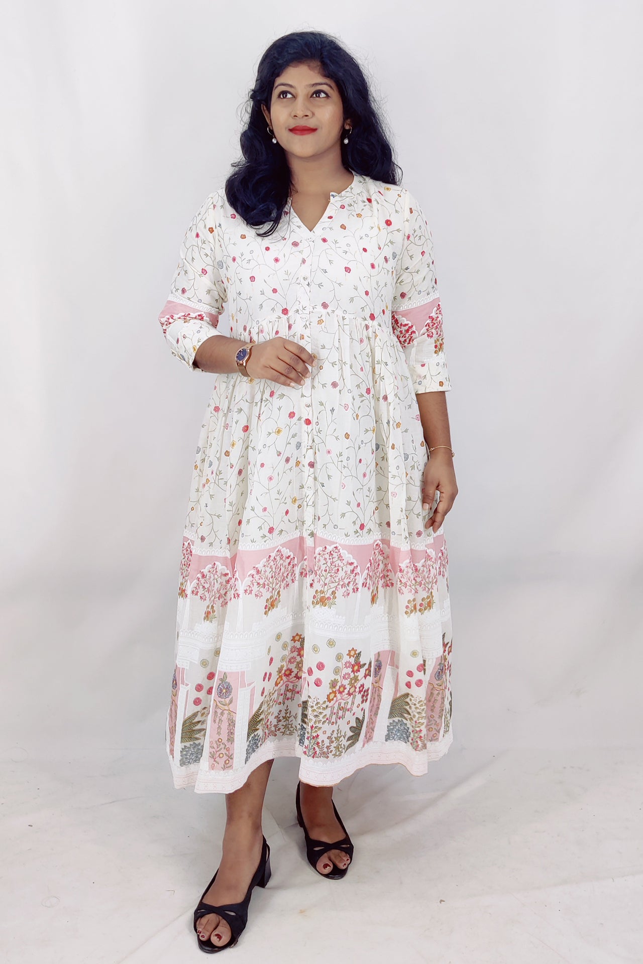 Mul Cotton Floral Print Flared Kurta