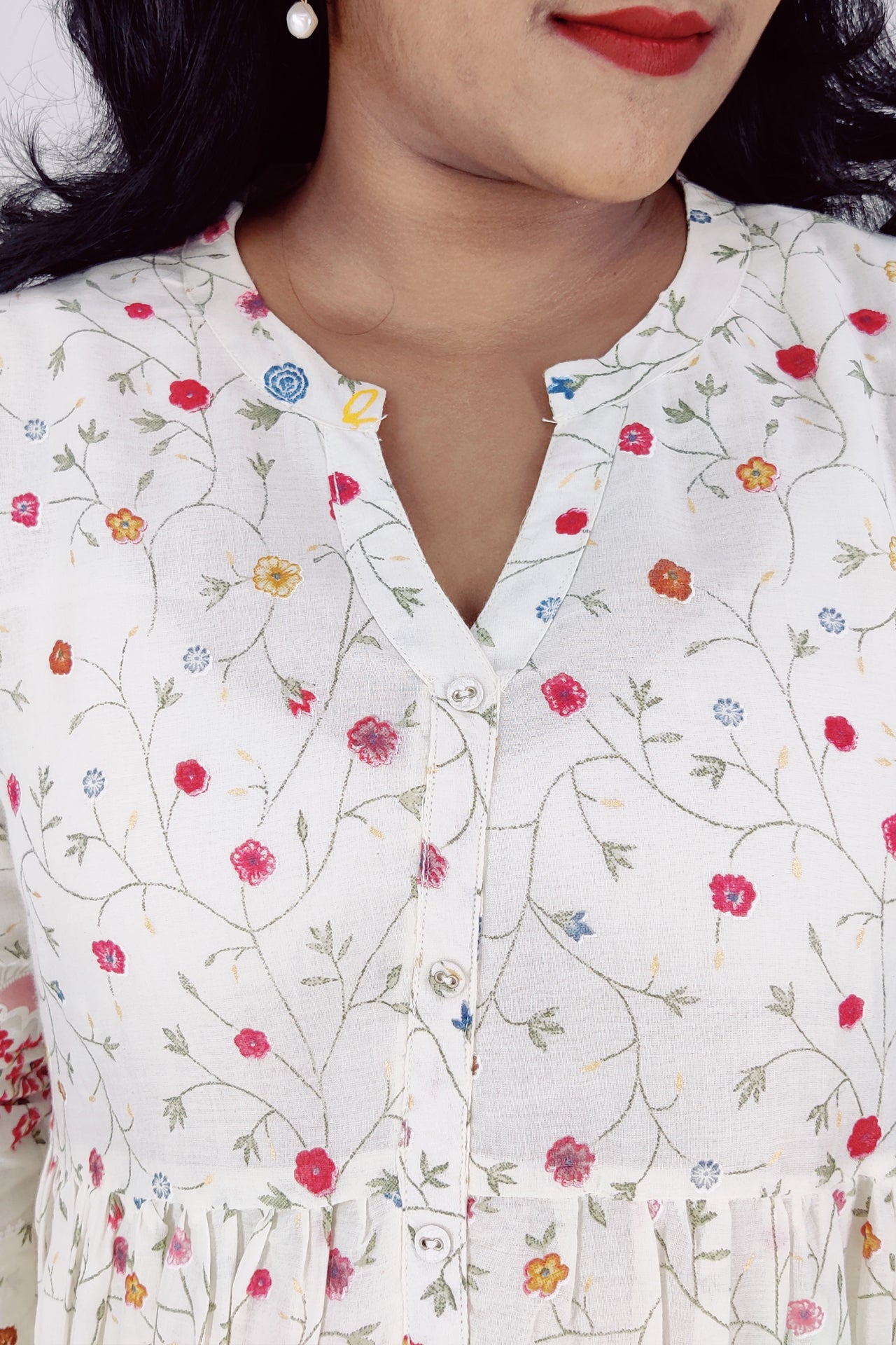 Mul Cotton Floral Print Flared Kurta