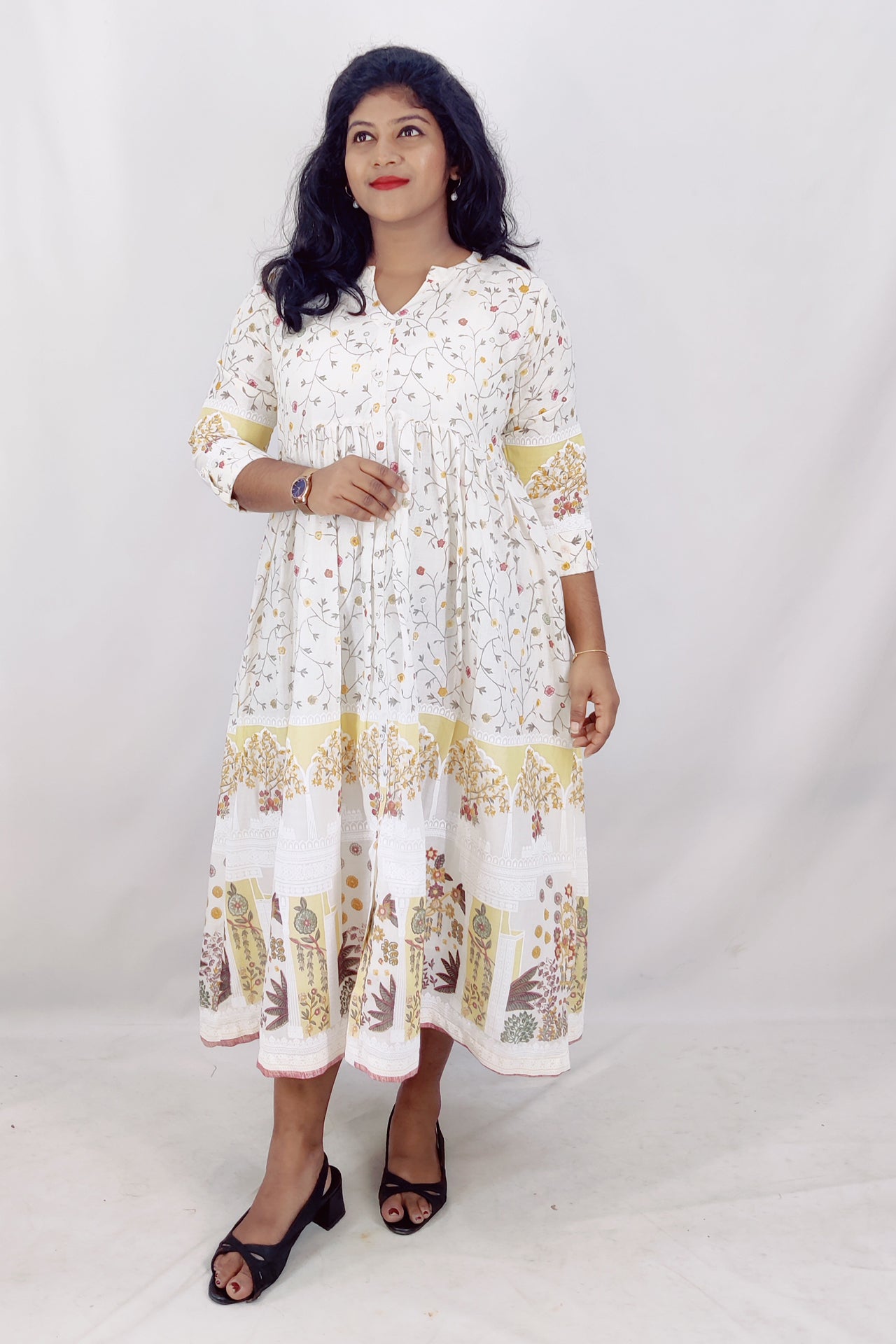 Mul Cotton Floral Print Flared Kurta