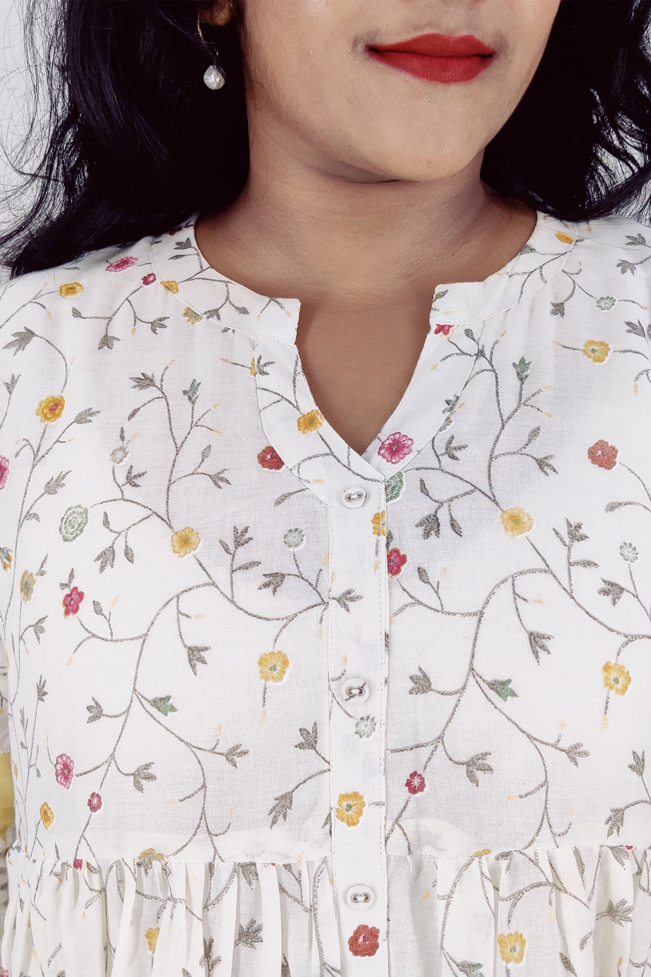 Mul Cotton Floral Print Flared Kurta