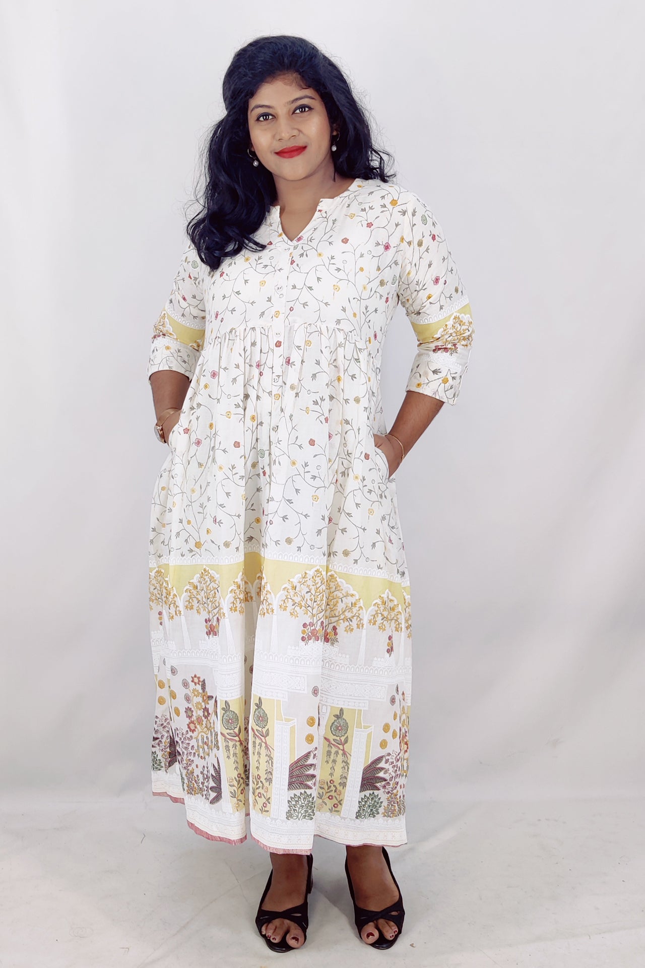 Mul Cotton Floral Print Flared Kurta