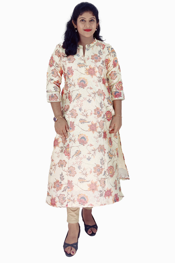 Chanderi Hakkoba Floral Printed Slitted Kurta