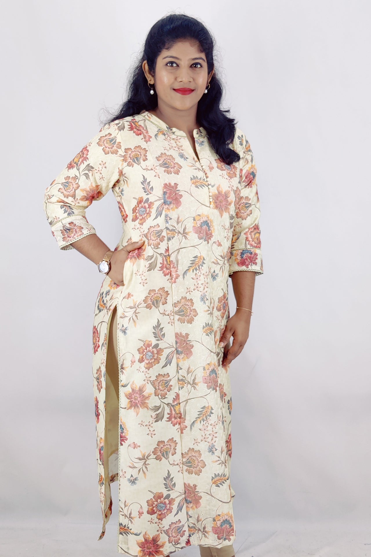 Chanderi Hakkoba Floral Printed Slitted Kurta