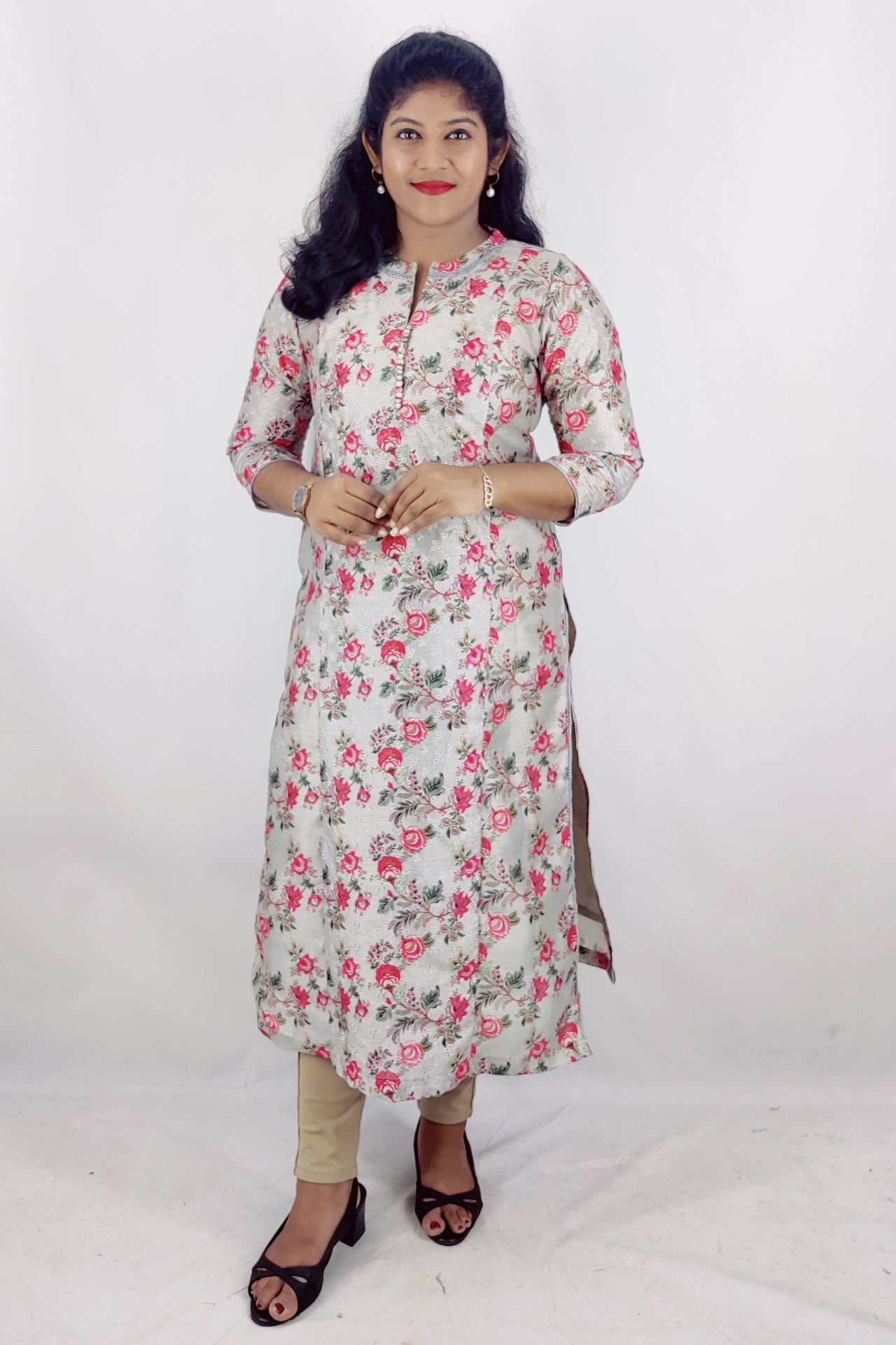 Chanderi Hakkoba Floral Printed Slitted Kurta