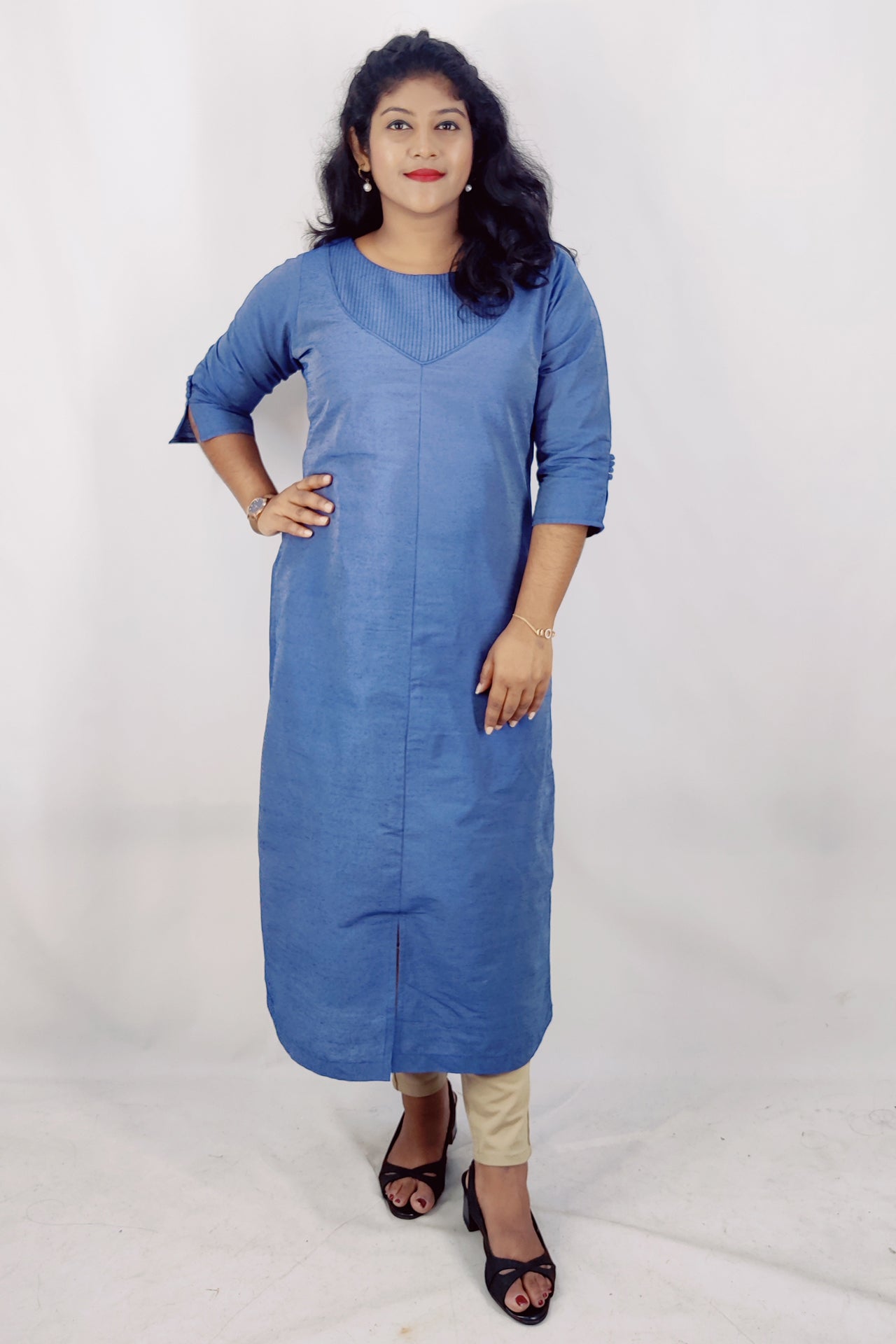 Cotton Slik Solid Slitted Kurta