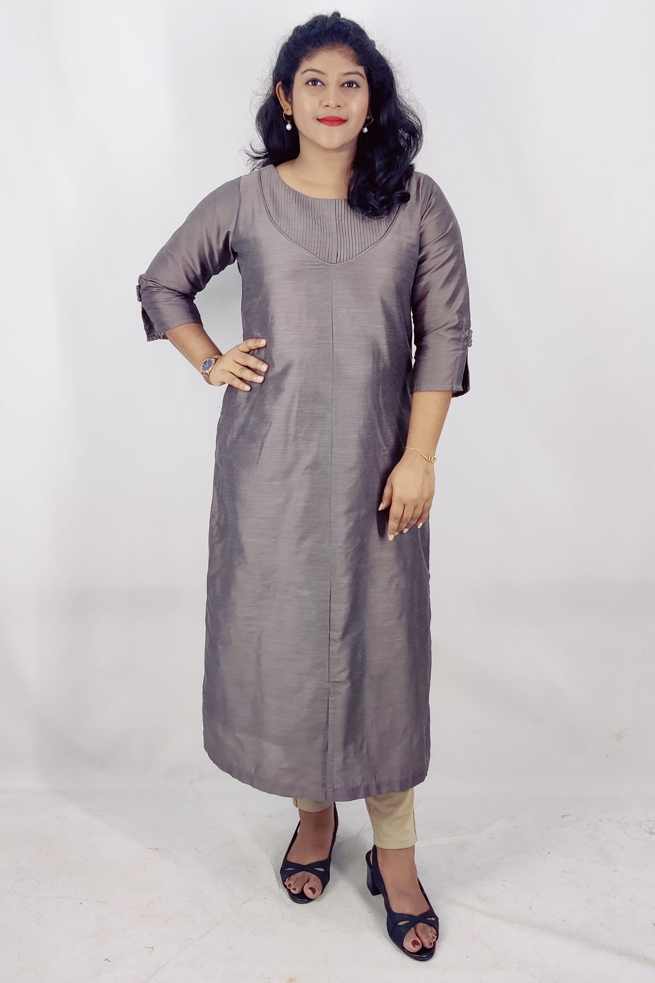 Cotton Slik Solid Slitted Kurta