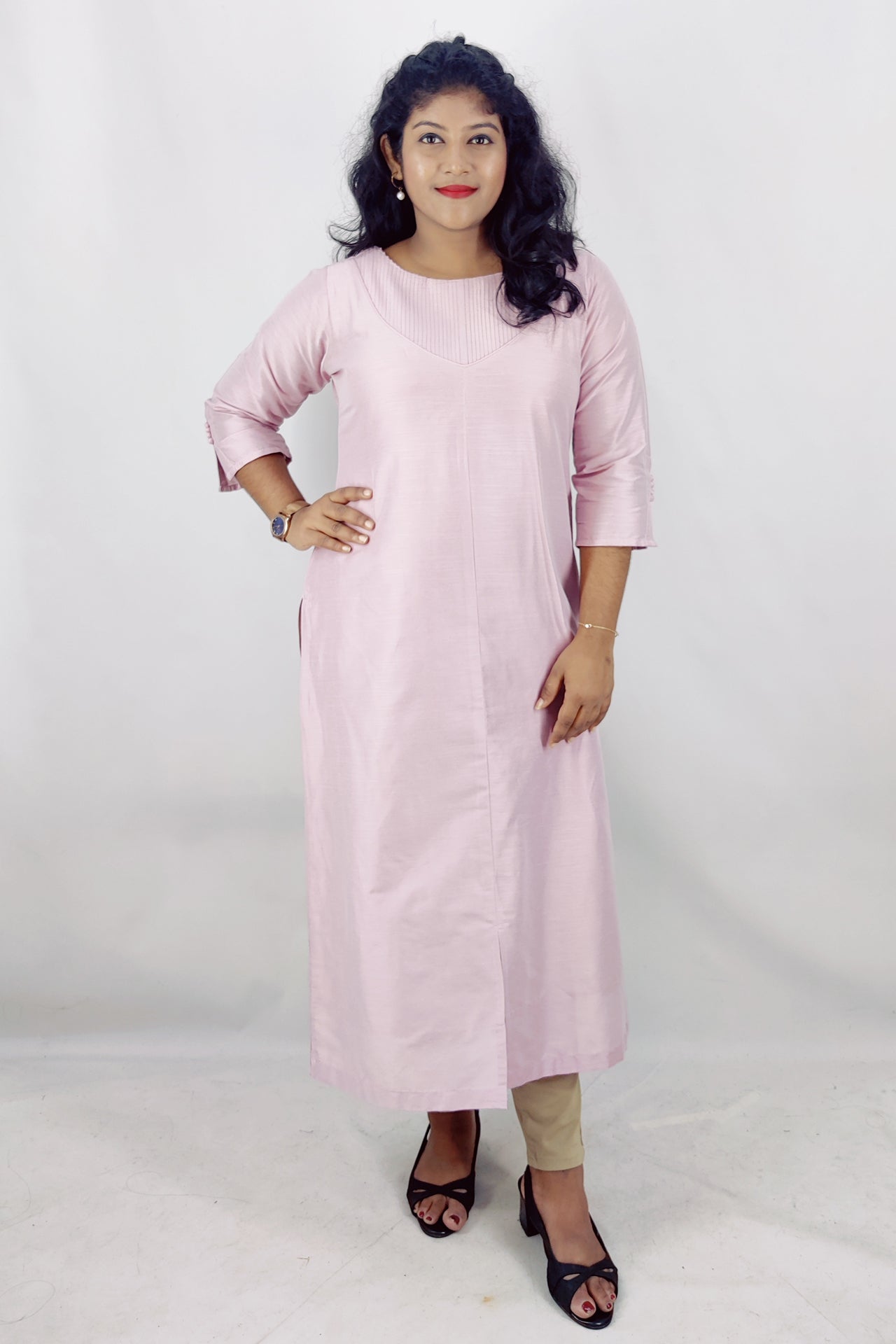 Cotton Slik Solid Slitted Kurta