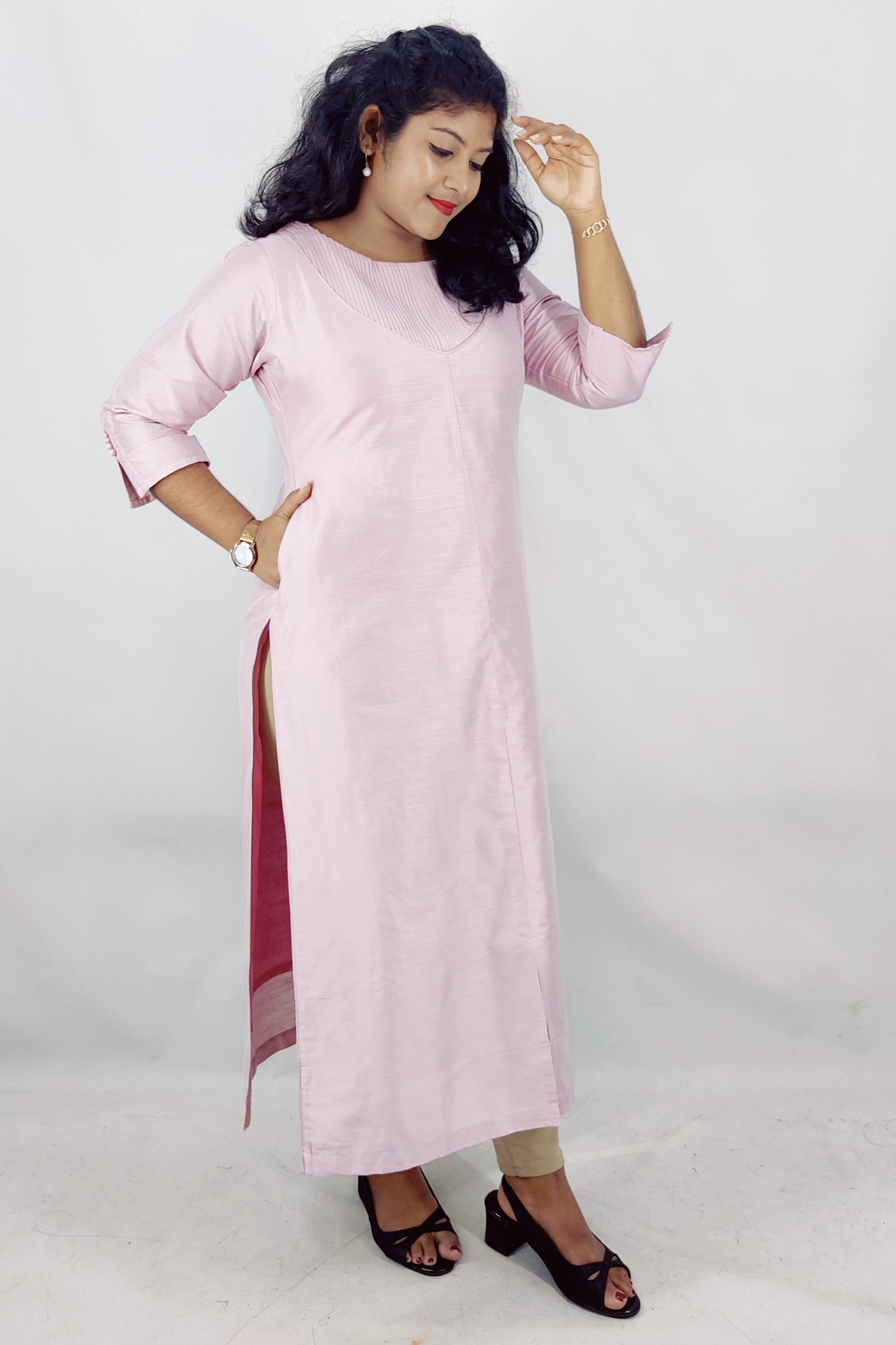 Cotton Slik Solid Slitted Kurta