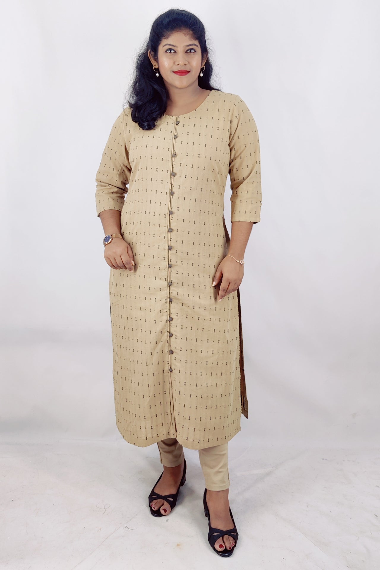 Cotton Self Designed Slitted Kurta